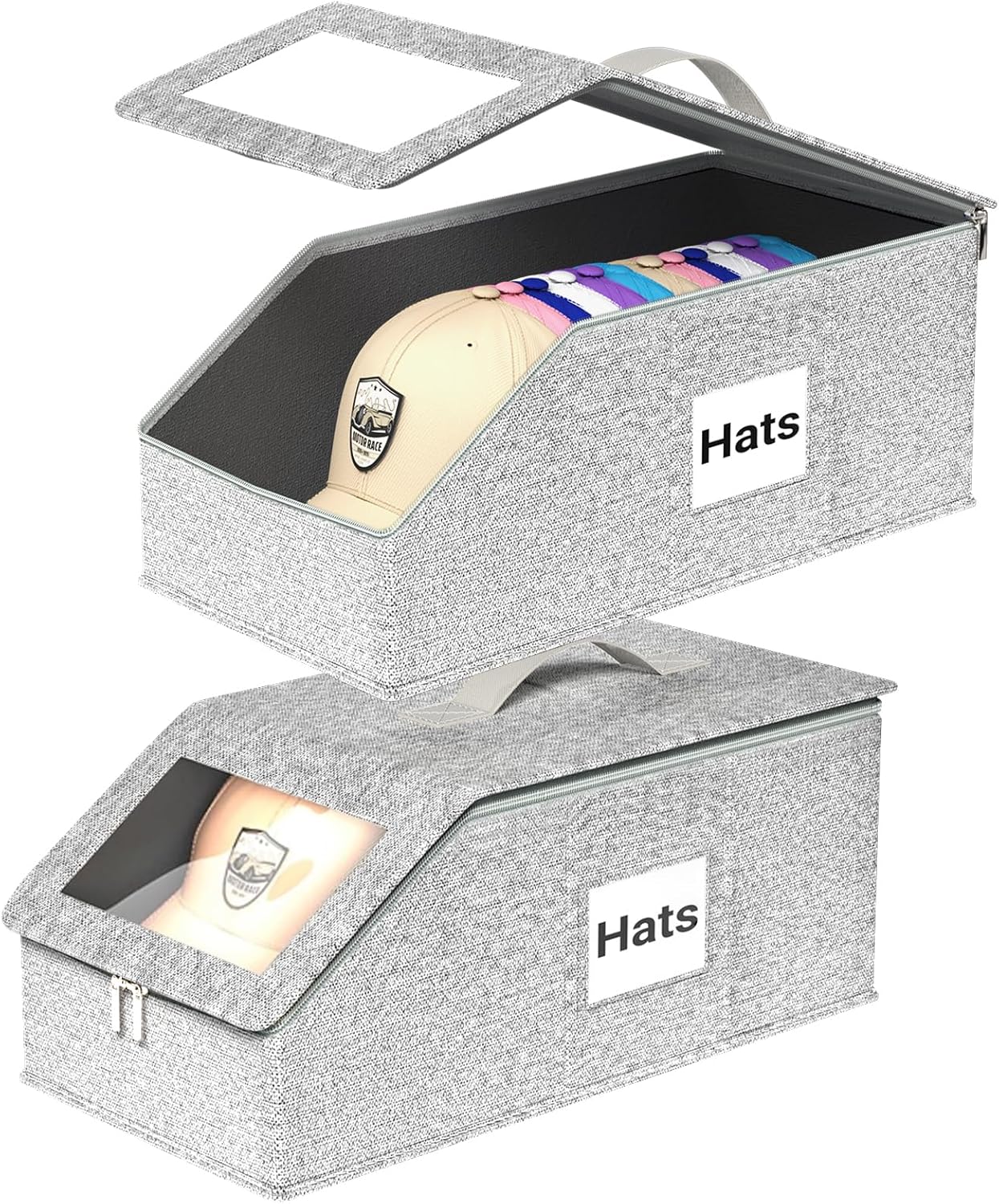 Hat Organzier for Baseball Caps - 2 PCS Stackable Hat Storage Holder Holds up to 26 Caps for Closet, Dust-Proof Hat Boxes Container with Clear Window for Home