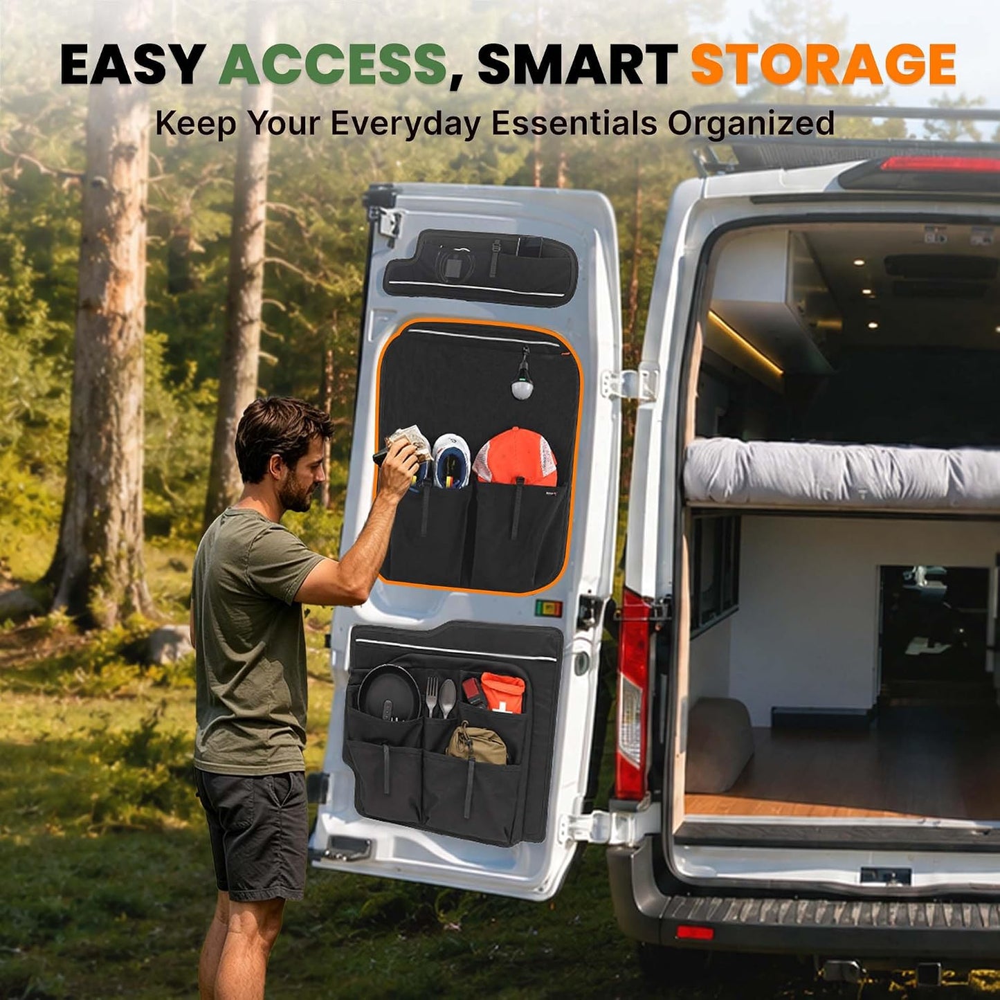 MELIPRON Rear Door MIDDLE Storage Panels Fit for Ford Transit High/Mid Roof | 150 250 350 2015-2026 Models, Pair of Modular Bags, Extra Storage Capacity, Space-Saving Design, Ideal for Van Organization
