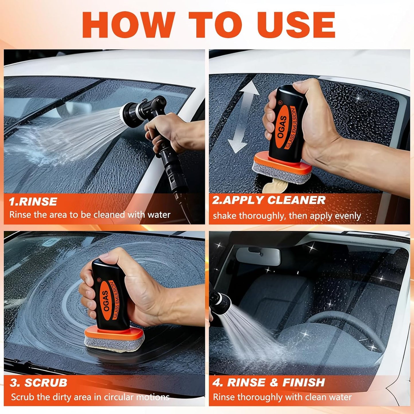 2PCS Glass Emulsion Cleaner & Glass Oil Film Remover for Cars – Roll-On Glass Guard with Brush,Handle Oil Film Remover&Windshield Cleaner For Cars Window,Removes Oil Film & Smudges,Anti- Fog Brush