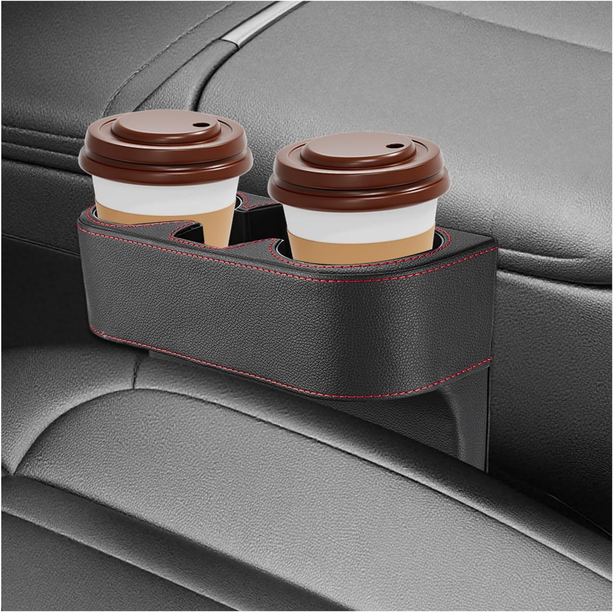 Car Seat Organizer Cup Drink Holder, Multifunctional Auto Console Side Organizer with 2 Cup Holders, Front Seat Gap Filler Interior Drink Holder Storage Box for Most Vehicles (Black)