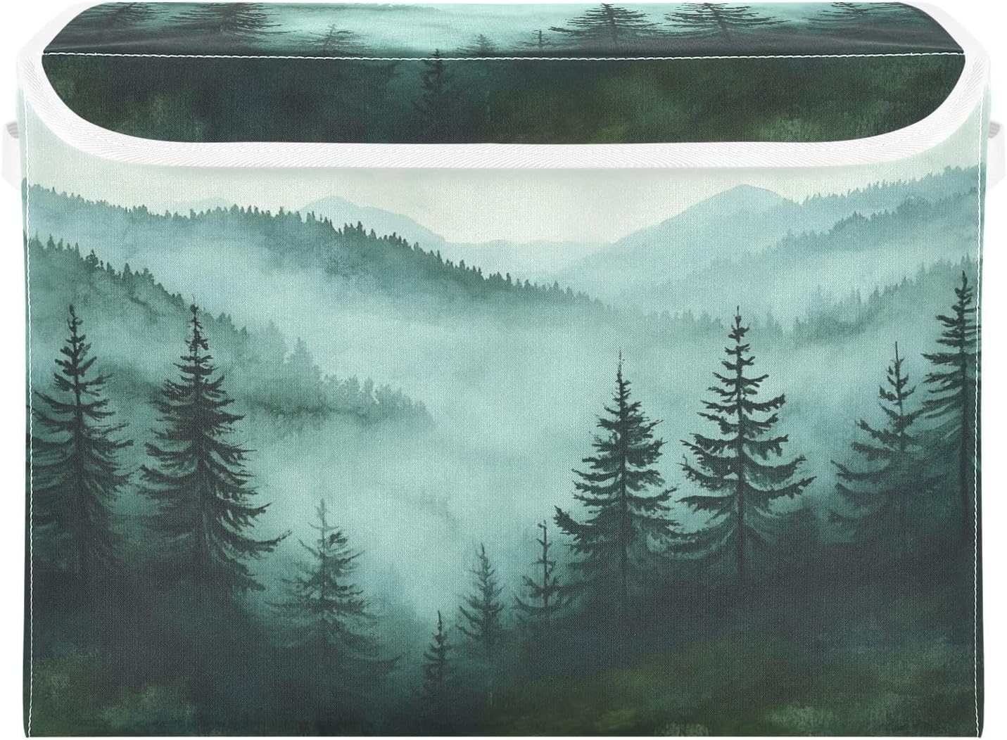 Green Mountains and Pine Trees Collapsible Storage Bins with Lids Decorative Fabric Cubes Closet Organizer Basket Boxes Containers for Clothes Box Chest Nurs