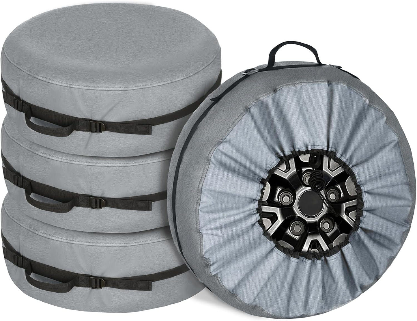 Explore Land Seasonal Tire Cover - Spare Tire Bag with Handle, Heavy Duty Winter Wheel Storage Tote Against Dust and Scratches, 4 Pack (Fits Diameters 26''-28.75'', Black)