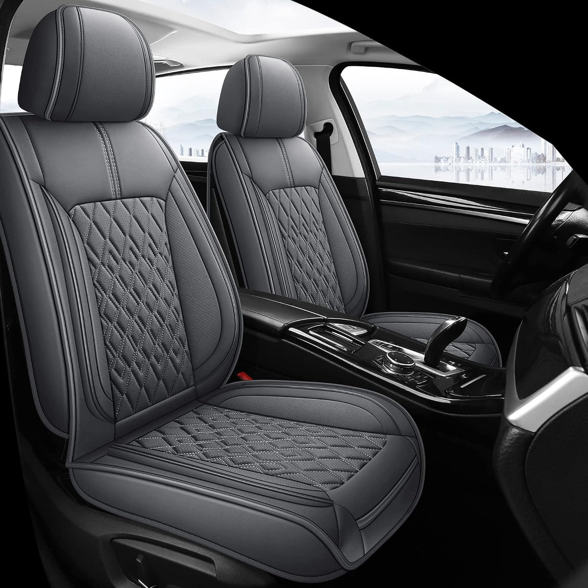 Pariitadin Leather Car Seat Covers Front Pair, Waterproof Breathable Faux Leather Automotive Seat Covers for Cars, Non-Slip Car Interior Covers Universal Fit Most Cars Sedans Trucks SUVs, Beige