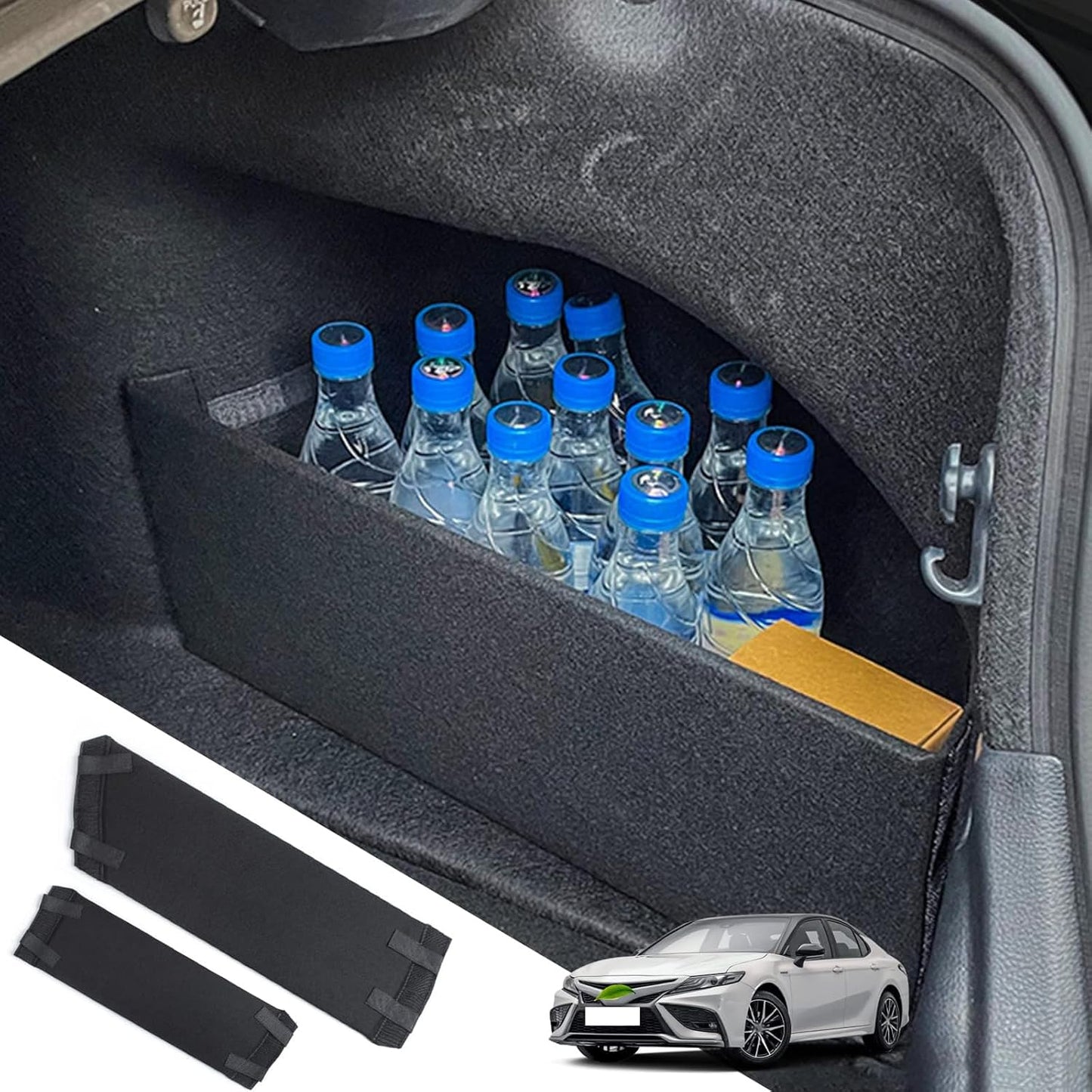 For Toyota Camry 2018-2025 Car Rear Trunk Organizer Side Divider, 2Pcs | Left and Right Trunk Side Storage Baffle Cargo Storage Divider Felt Waterproof Increase Storage Space, Easy to Install, Black