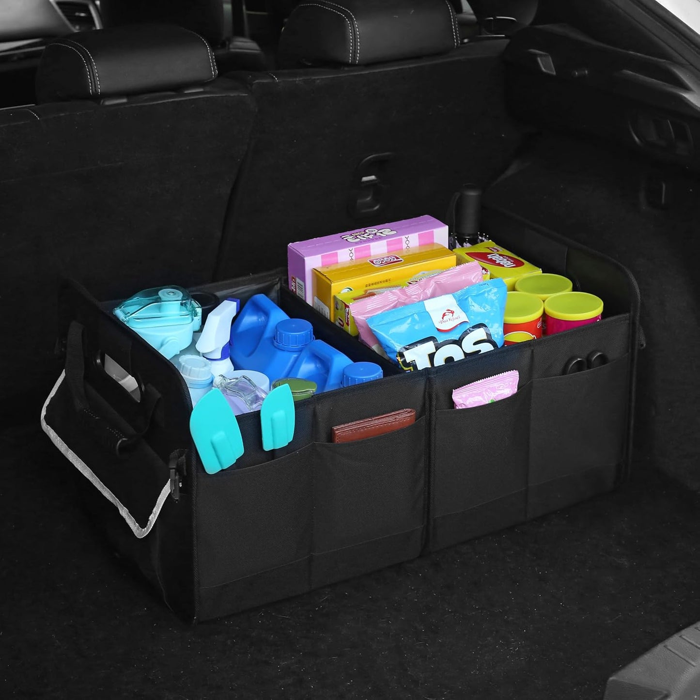 titiyiof Trunk Organizer for SUV & Sedan, Car Organizers and Storage, Waterproof Collapsible & Adjustable Straps, 70L Sturdy Car Organization for Car Accessories, Tools, Sundries (Black B, Large-A)