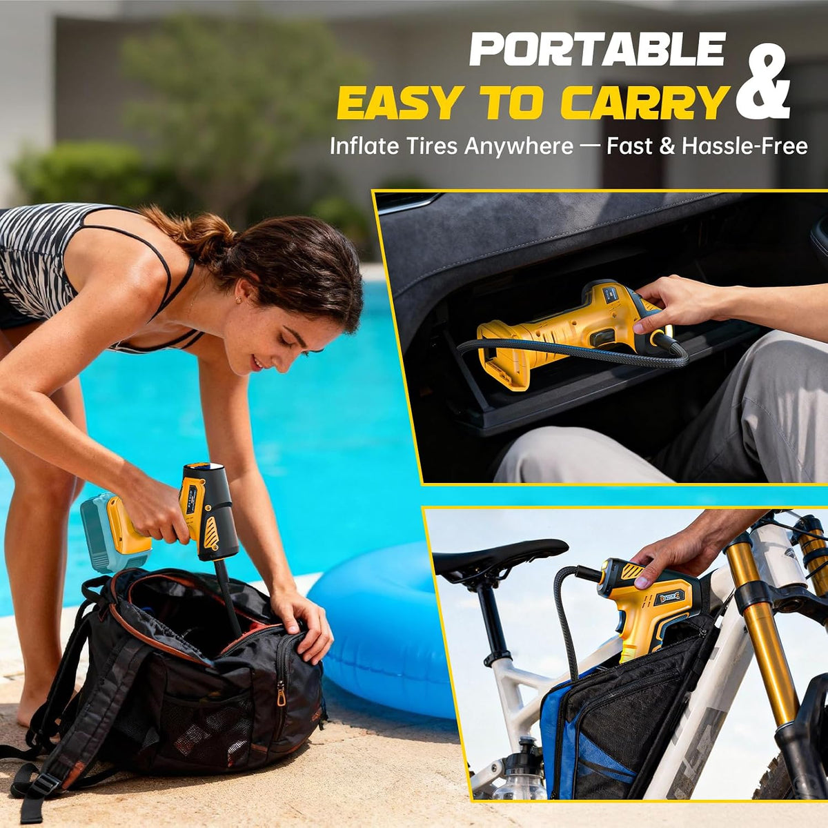 DIYtoolifz Cordless Tire Inflator Air Compressor Compatible with Dewalt 20V Battery (Tool Only), 150 PSI Portable Car Air Pump with Digital Pressure Gauge, Automatic Shut Off, LED Light