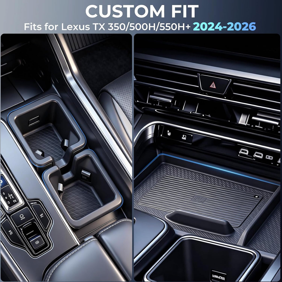 Cup Holder Insert & Wireless Charging Protective Mats for Lexus TX TX350/TX500h/TX550h+ 2026 2025 2024, Center Console Interior Accessories for 2024-2026 TX 350/500h/550h+, Black
