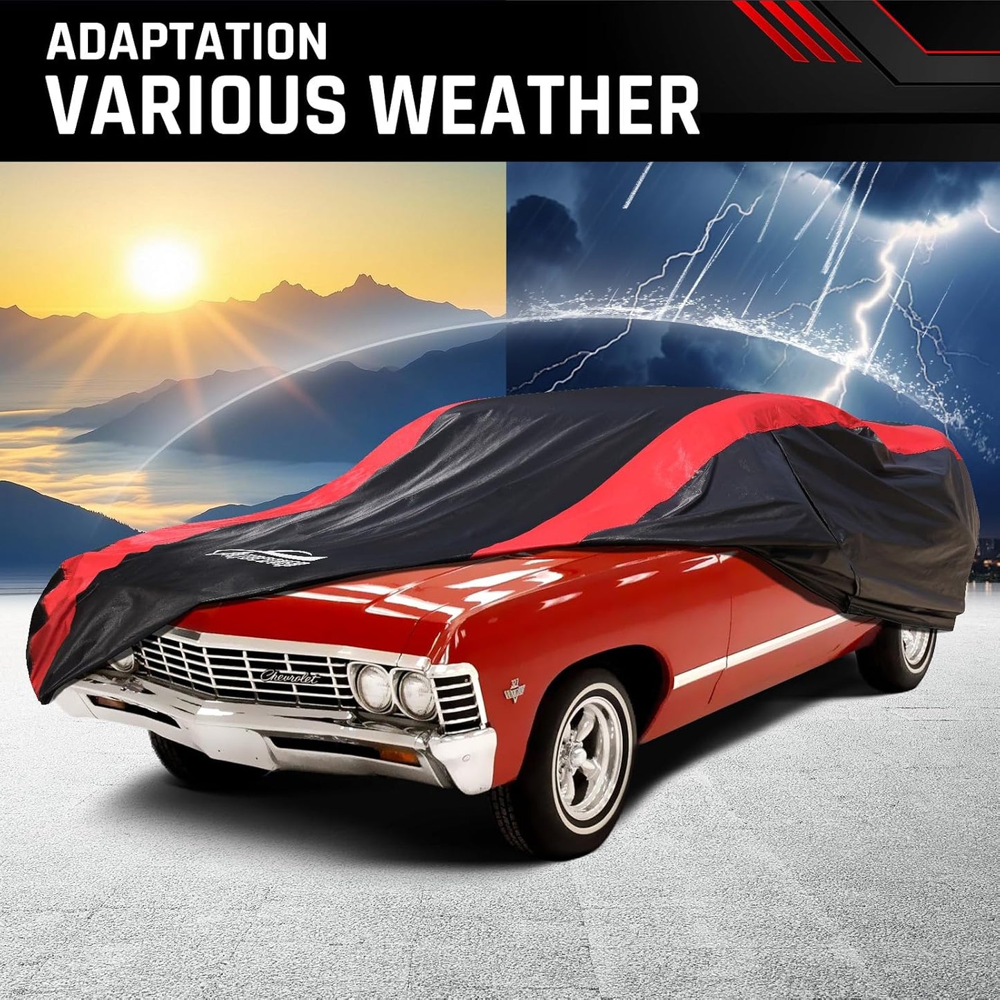 Car Cover Custom Fit for Chevy Impala/Biscayne 2-Door/4Door 1958-1970, Classic Car Cover Waterproof All Weather with Cotton Liner for Rain Snow Protection