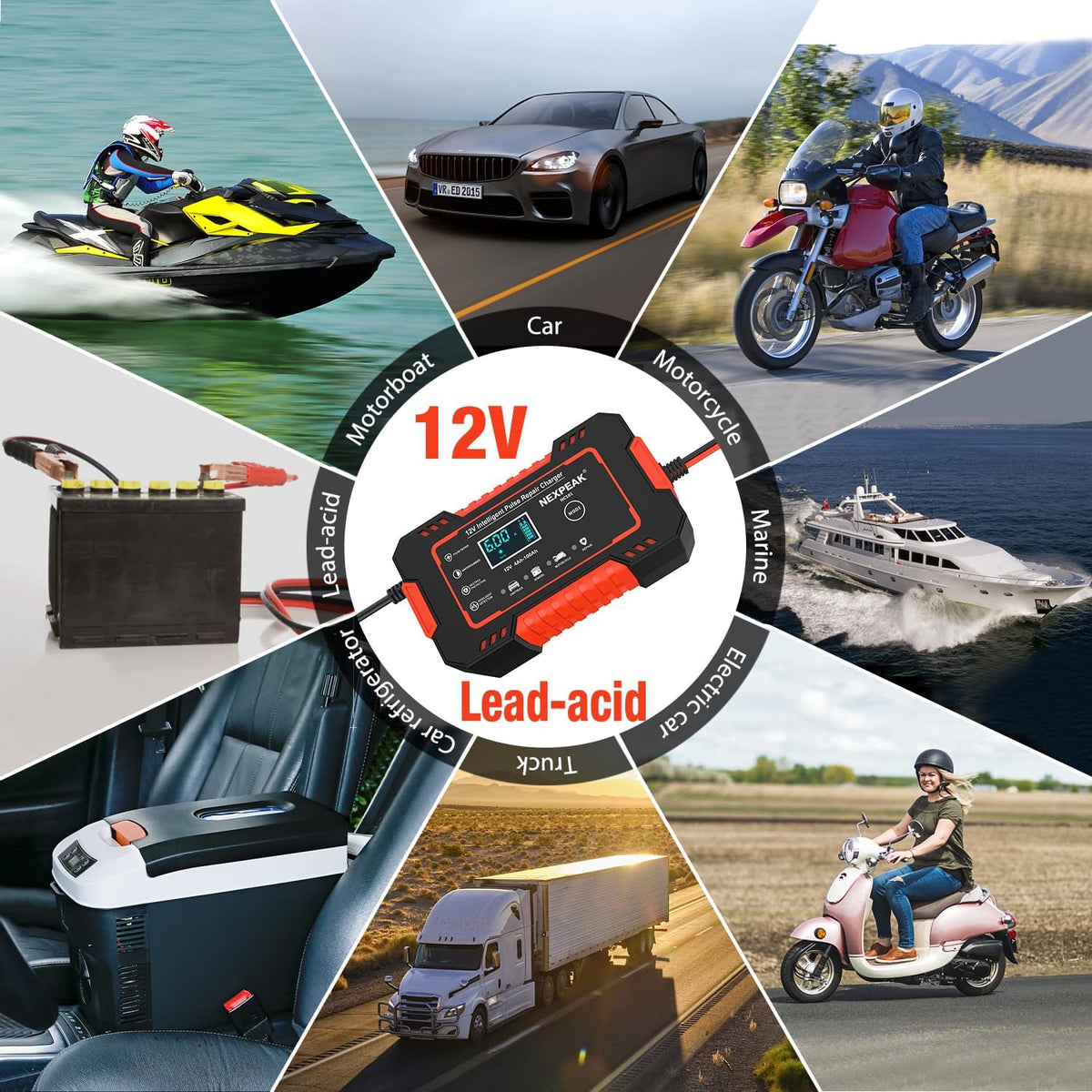 Car Battery Charger, 12V 6A Smart Battery Trickle Charger Automotive Battery Maintainer Desulfator with Temperature Compensation for Car Truck Motorcycle Lawn Mower Boat Marine Lead Acid Batteries