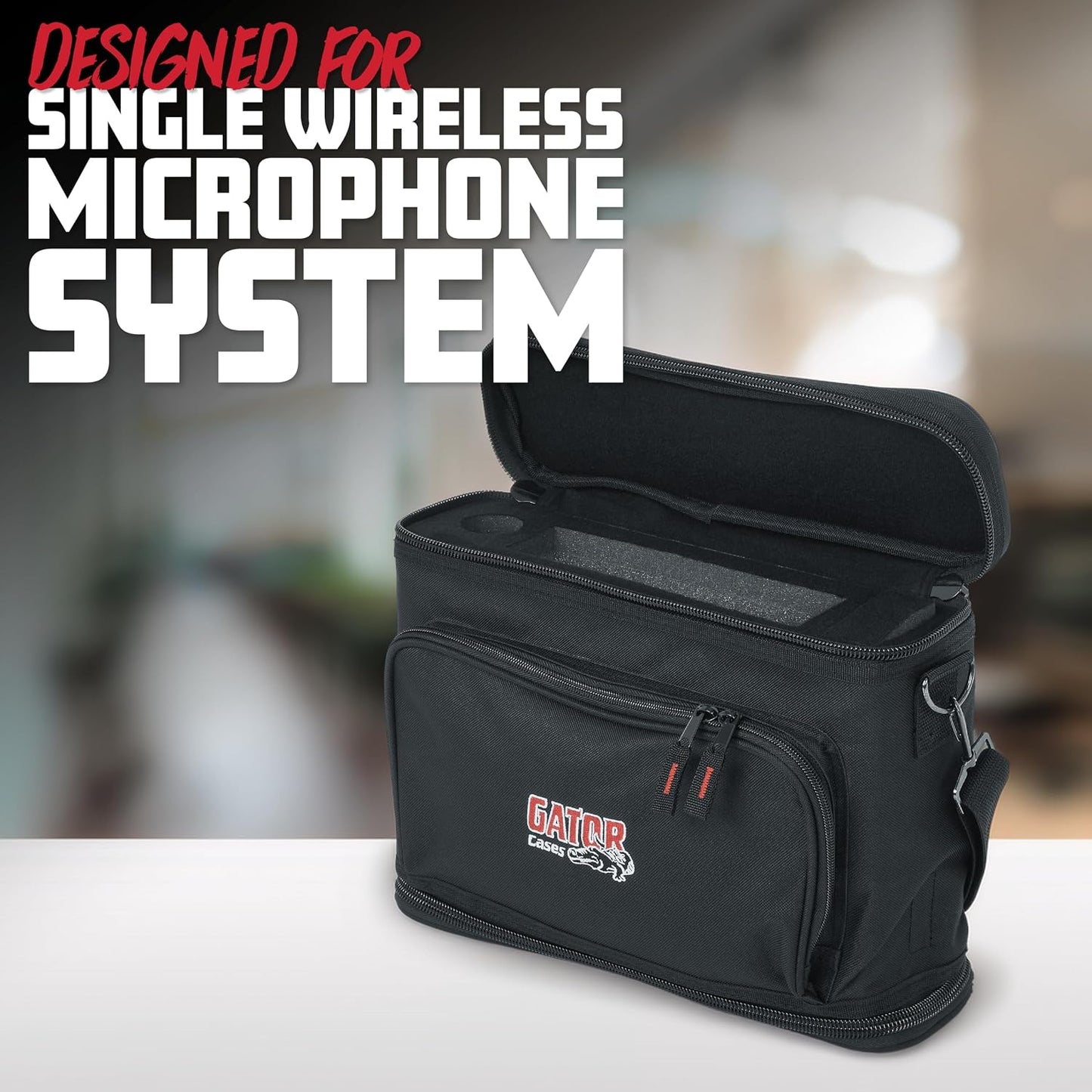 Gator Cases Padded Nylon Carry Bag for Single Wireless Microphone System, Live-in Style Holds Reciever, Body Pack, and Microphone with Antenna Access (GM-1W)
