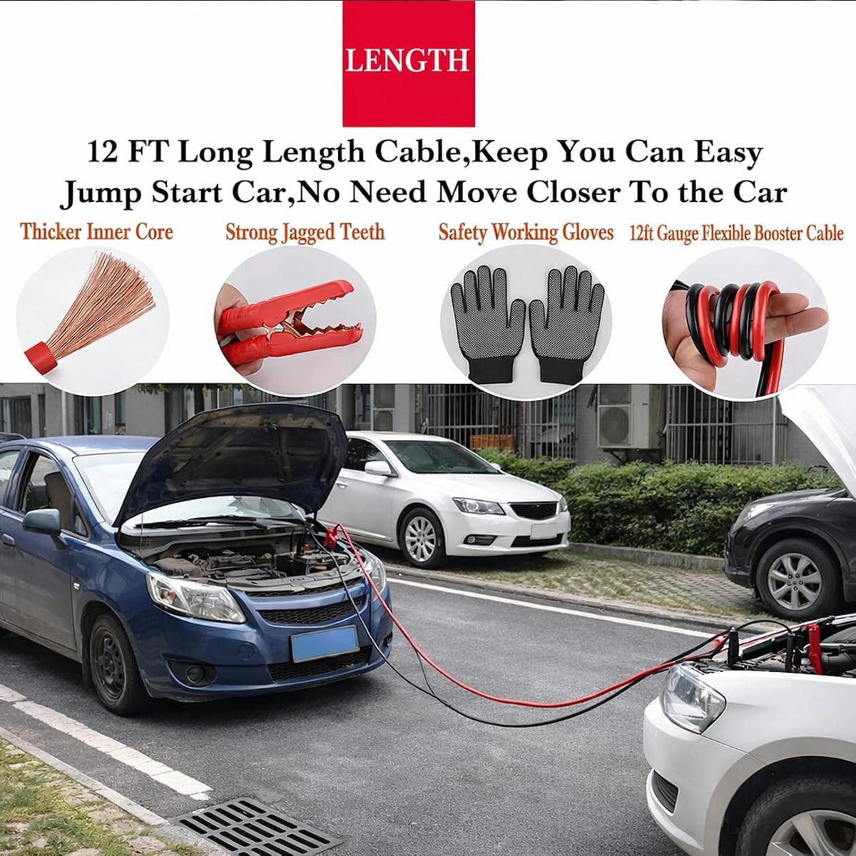 kewen Car Emergency Kit, Roadside Assistance Emergency Car Kit Jumper Cables, Road Trip Essentials, Auto Vehicle Car Safety Kit with Digital Air Compressor Tire Inflator, Reflective Warning Triangle