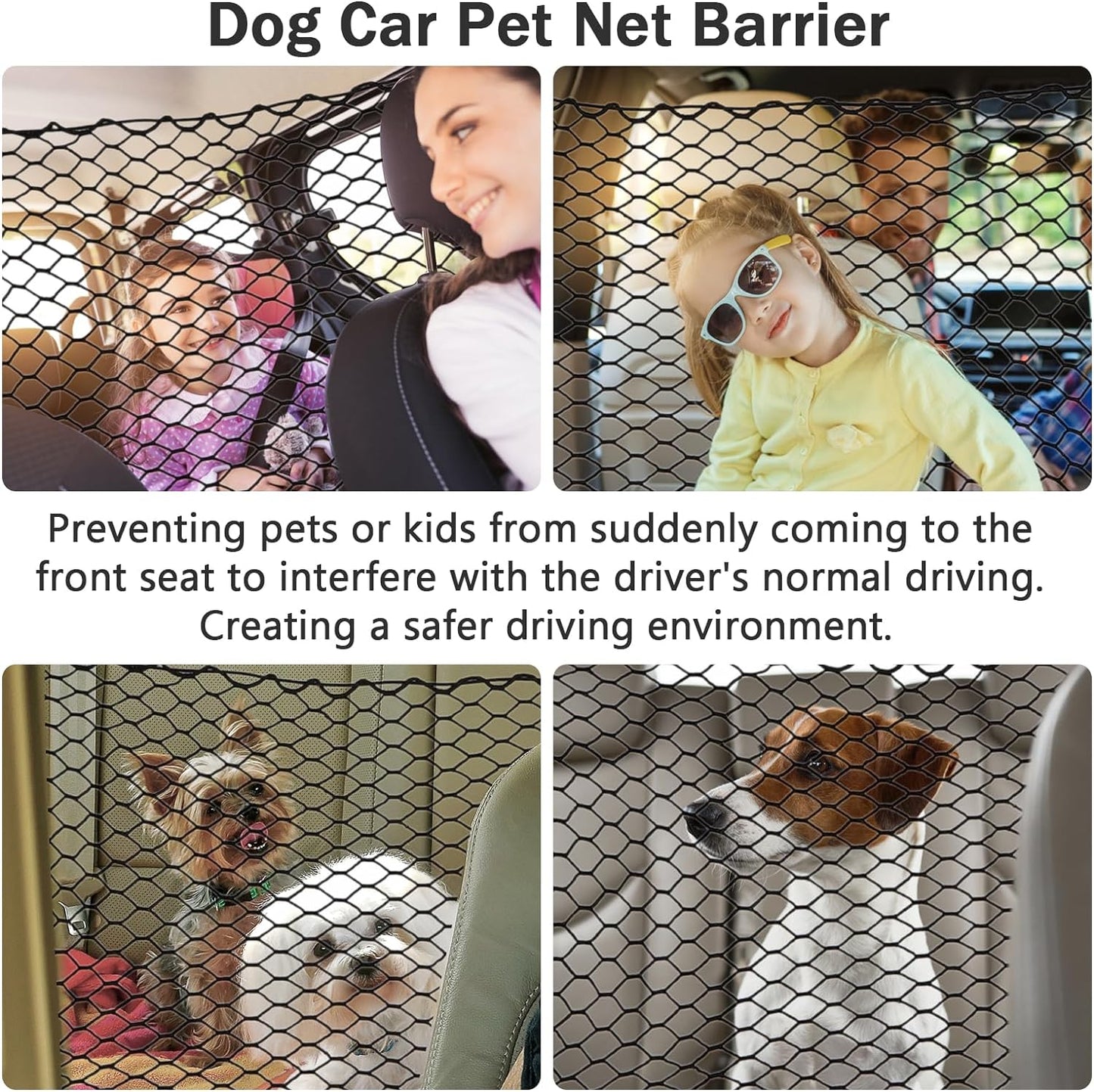 Dog Car Net Barrier for SUV - Pet Car Divider Back Seat Barrier Net, Easy to Install and Remove,with Flexible Bungee Cords Adjustable for Trucks, SUV, Vans, Universal Fit Sturdy Mesh (47 * 27 inches)
