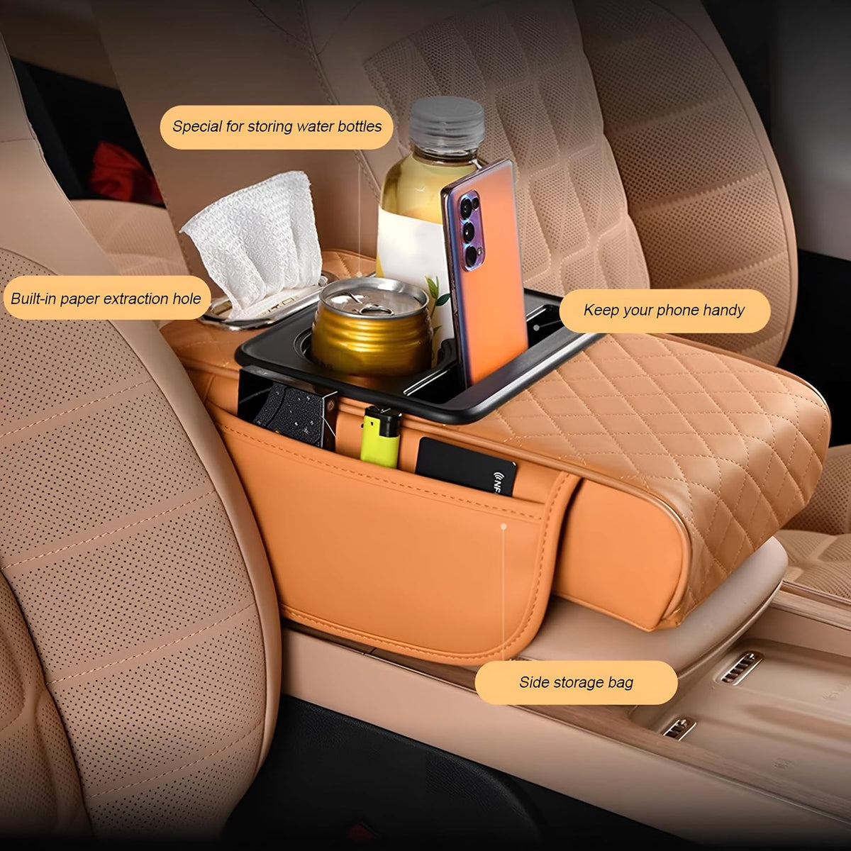Zpana 4 in 1 Car Center Console Armrest Pillow, Memory Foam, Brown