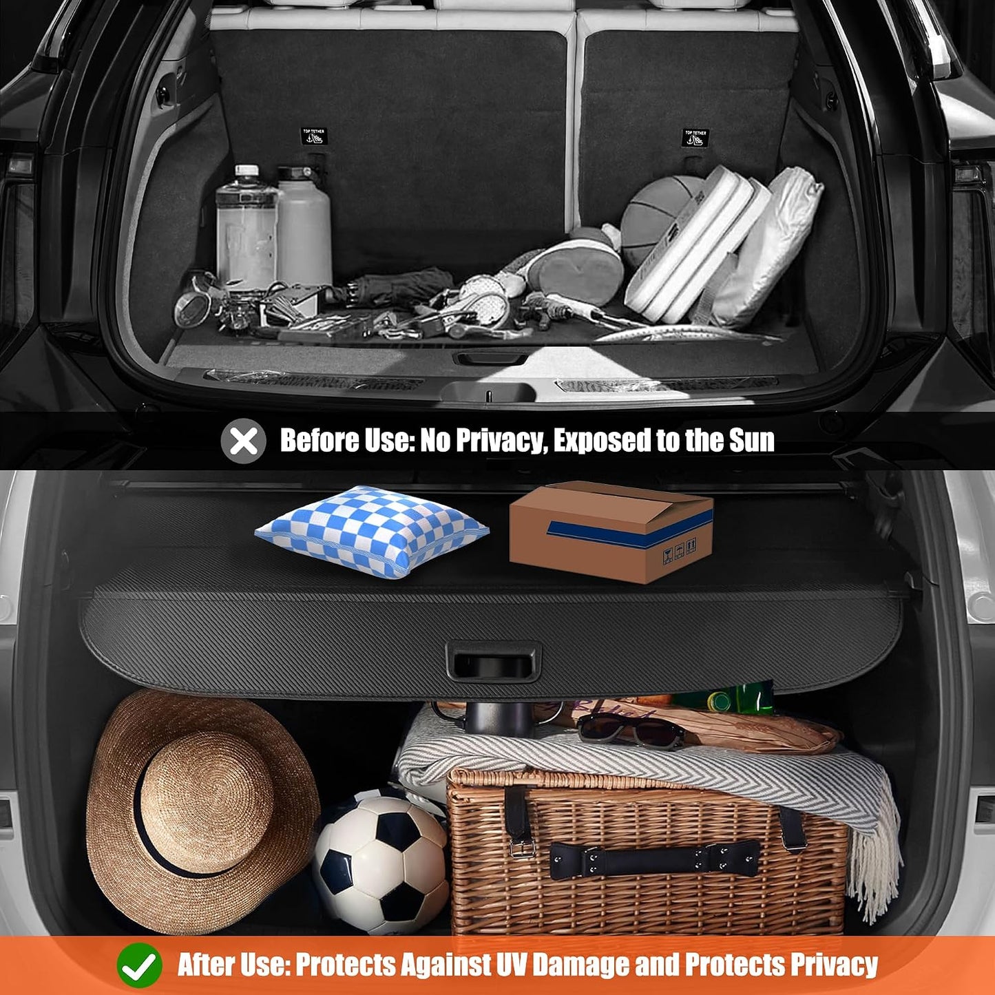 Retractable Cargo Cover for 2026 2025 2024 Subaru Crosstrek, Rear Trunk Cover Compatible with Subaru Crosstrek 2024-2026 Security Shielding Shade No Gap Car Accessory Black, Carbon Fiber