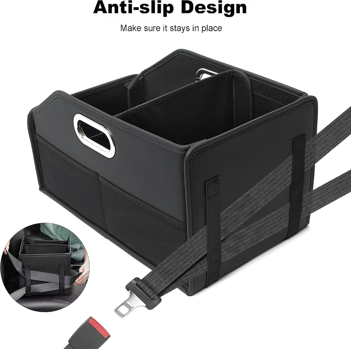 Car Seat Storage Organizer,Reinforced Dividable PU Leather Car Caddy Basket