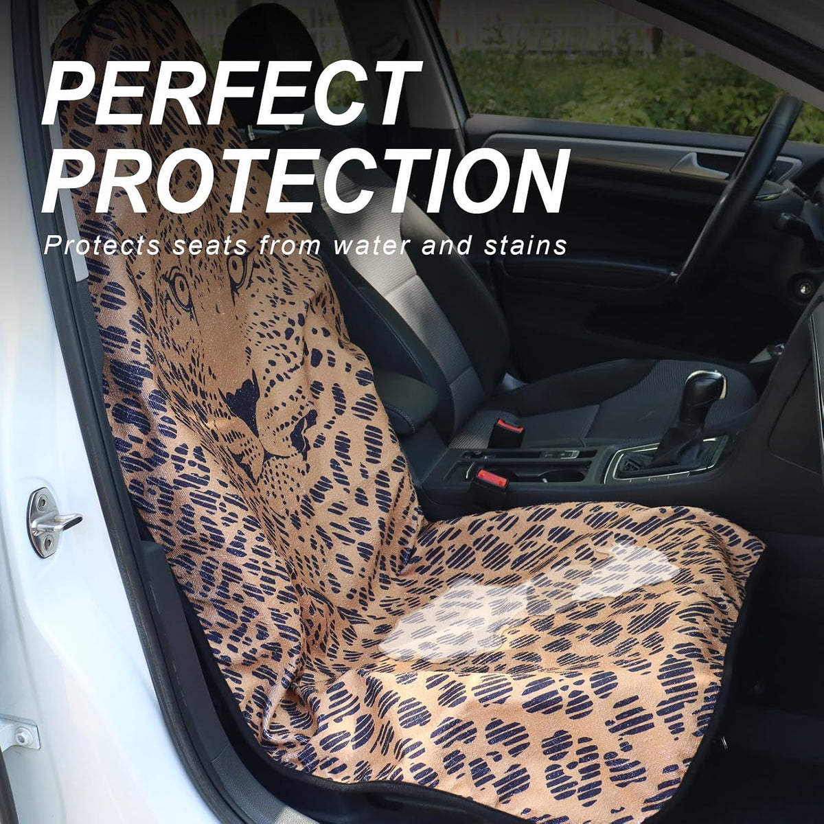Sweat Towel Car Seat Cover Protector Front Seats for Gym Workout, Running, Swimming, Beach and Hiking, Waterproof Universal Seat Cover for Car, Trucks, Van & SUV (1, Leopard Head, Front)