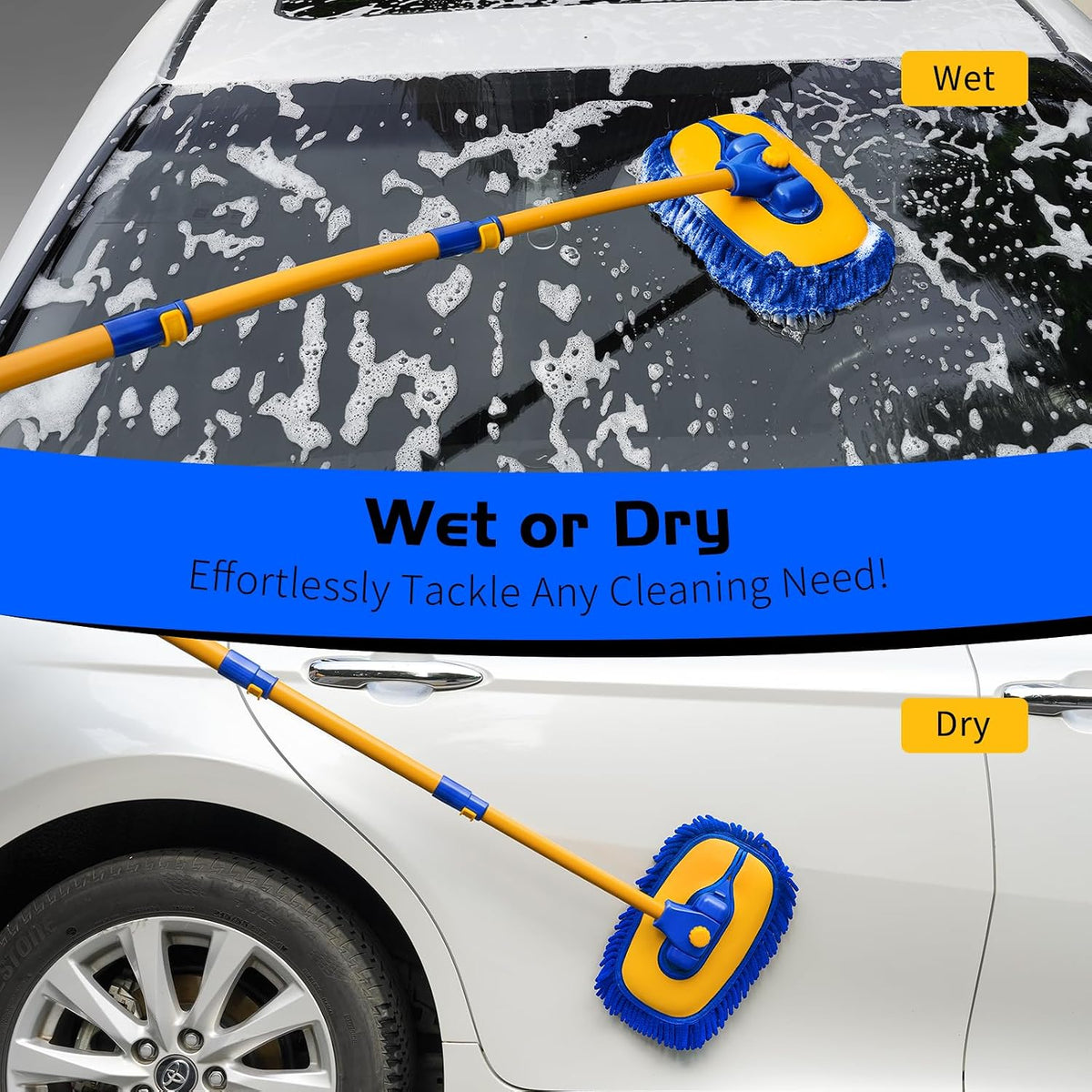 Ordenado 15° Curved Car Wash Brush with Long Handle, Scratch-Free Mop Head