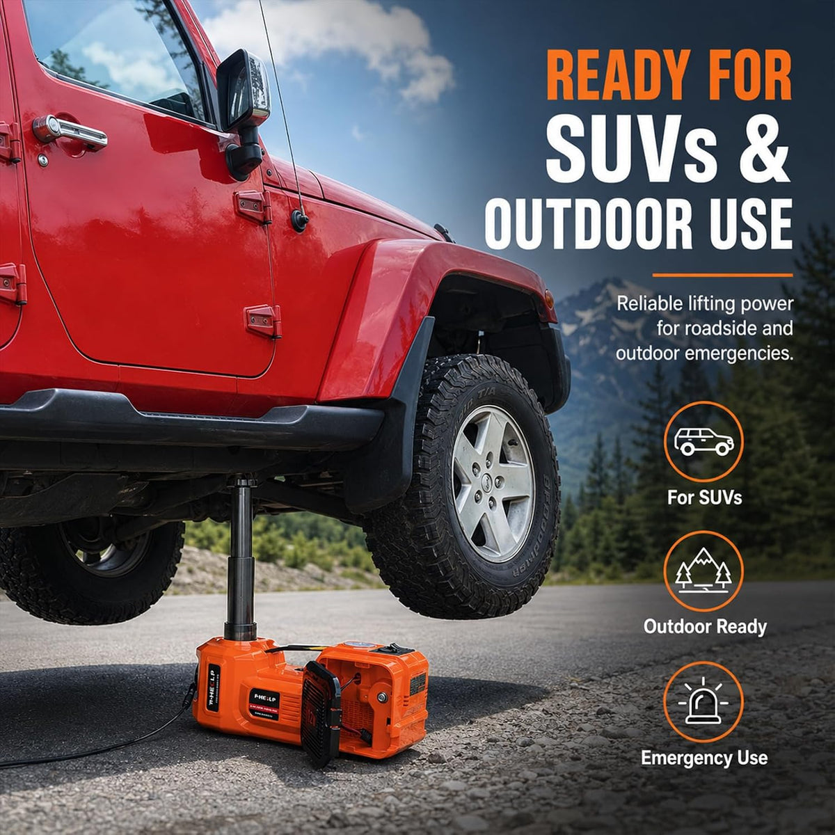 E-HEELP Electric Car Jack Kit 5 Ton 12V with Inflator, 6.1-17.7 in Lift