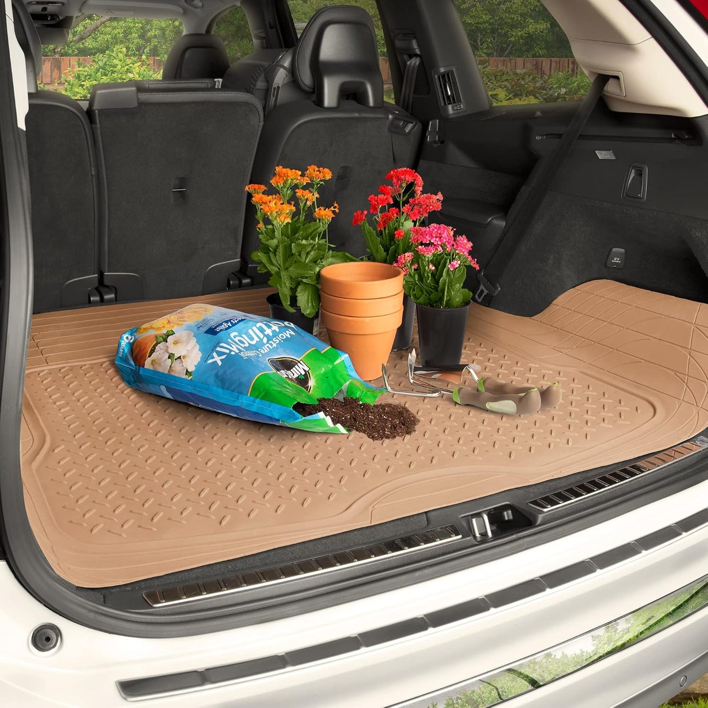 BDK Heavy Duty Rubber Cargo Mat Liner - All-Weather Trunk Protection, Trim-to-Fit Design for Cars, SUVs, Vans &amp; Trucks - Non-Slip, Waterproof, Durable Cargo Floor Liner - 46" x 56.75" x 0.25" - Beige