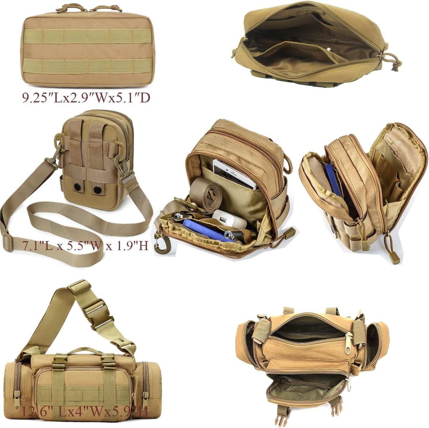 6 Pack Tactical Molle Car Seat Back Organizer,Backseat Organizer for Man | Tactical Vehicle Panel Organizer with 5 Detachable Molle Pouch,US Flag Patch and Keychain,Great Trunk Accessories