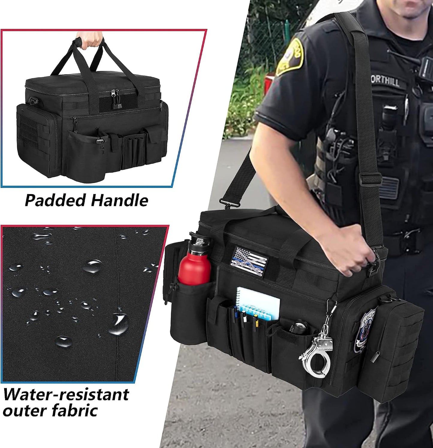 Trunab Patrol Bag, Police Duty Bag, Car Front Seat Organizer with 15.6” Tablet and Laptop Storage for Law Enforcement, Police Patrol, MOLLE Compatible