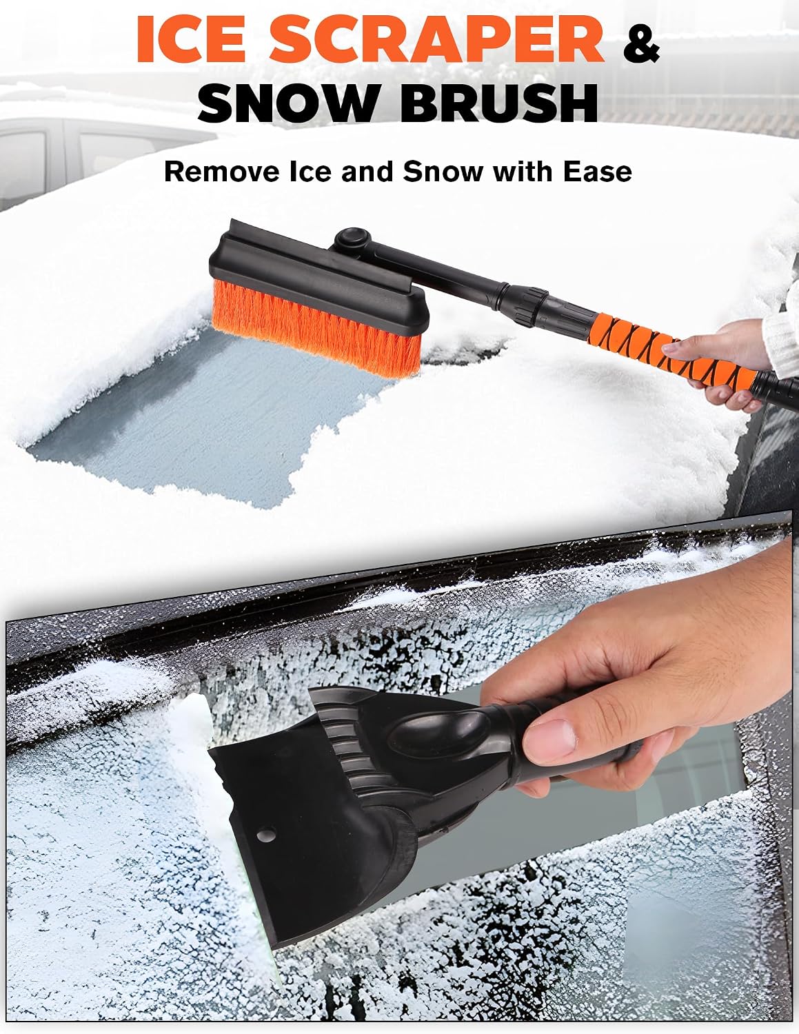 31.5" Ice Scrapers for Car Windshieldand and Extendable Snow Brush for Car with Foam Grip,360° Pivoting Brush Head for Car Truck SUV Home Winter Snow Removal