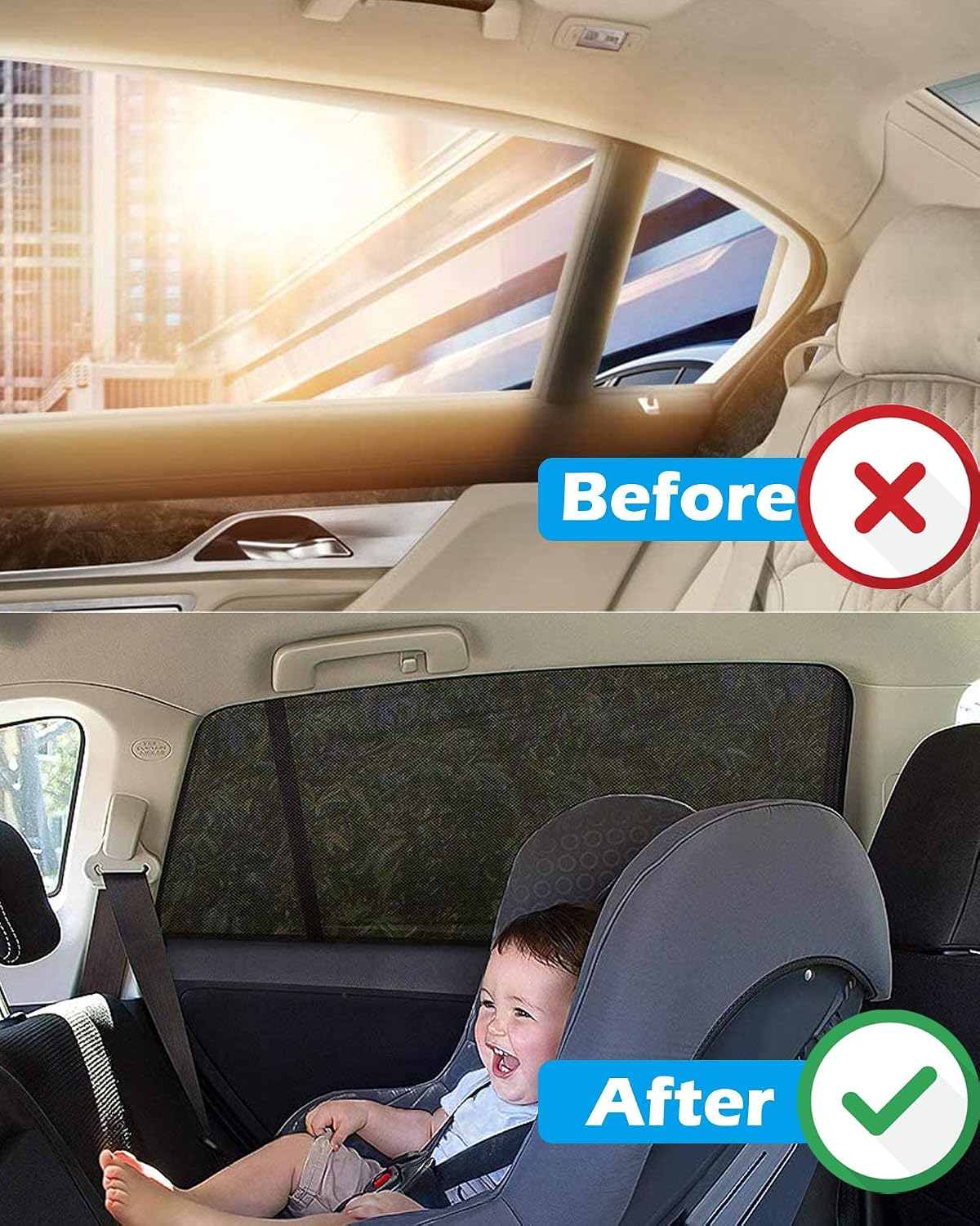 Tevlaphee Car Window Shades, 2 Pack Car Sunshade for Kids Breathable Universal Sun Visor Car Net for Baby with Certified UV for Side Window, Spandex Mesh Material Protect Privacy for Family (L)