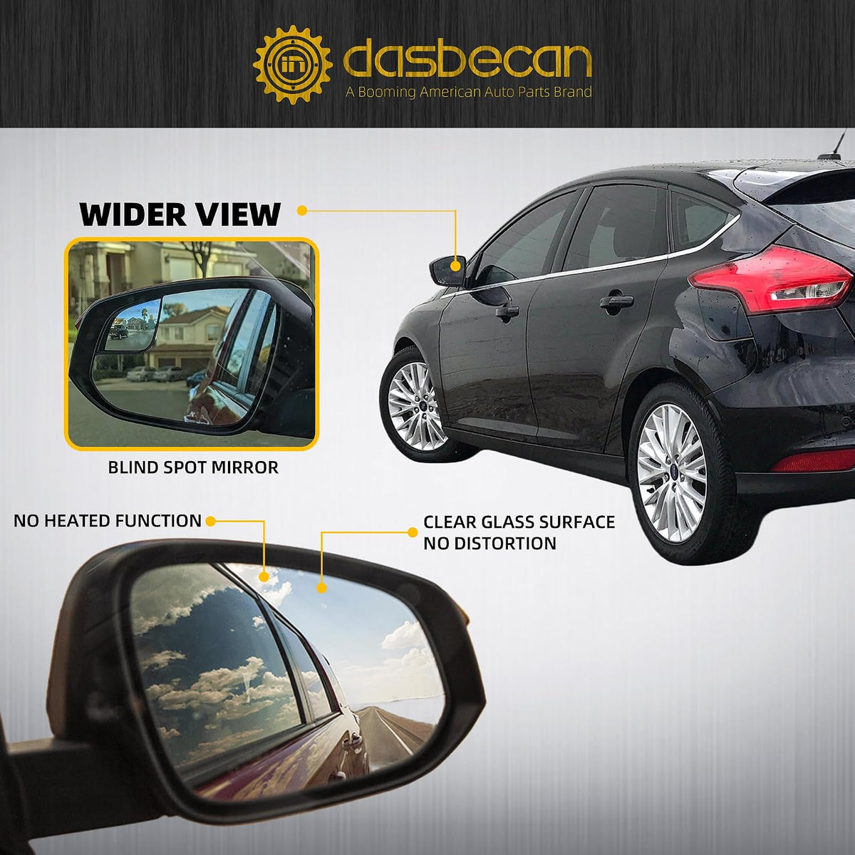 Dasbecan Left Side Mirror Compatible with 2012-2014 Ford Focus Black 5Pins