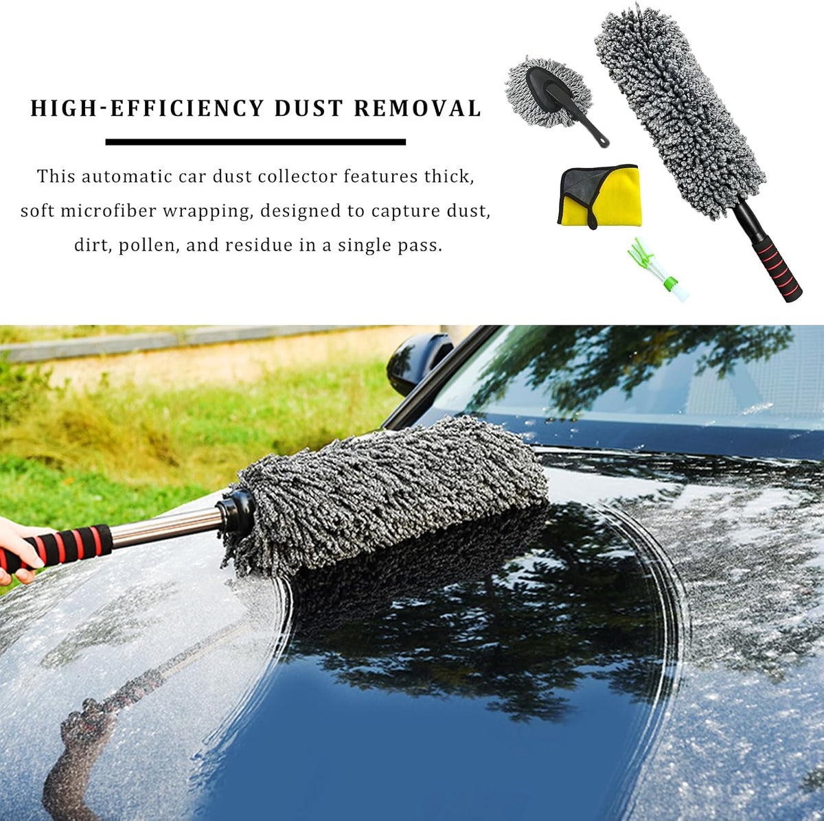 4 PCS Car Duster Kit, Microfiber Scratch Free Multipurpose Cleaning Duster with Extendable Handle, Washable Interior & Exterior Auto Dusting Tools for Cars Trucks SUVs RVs