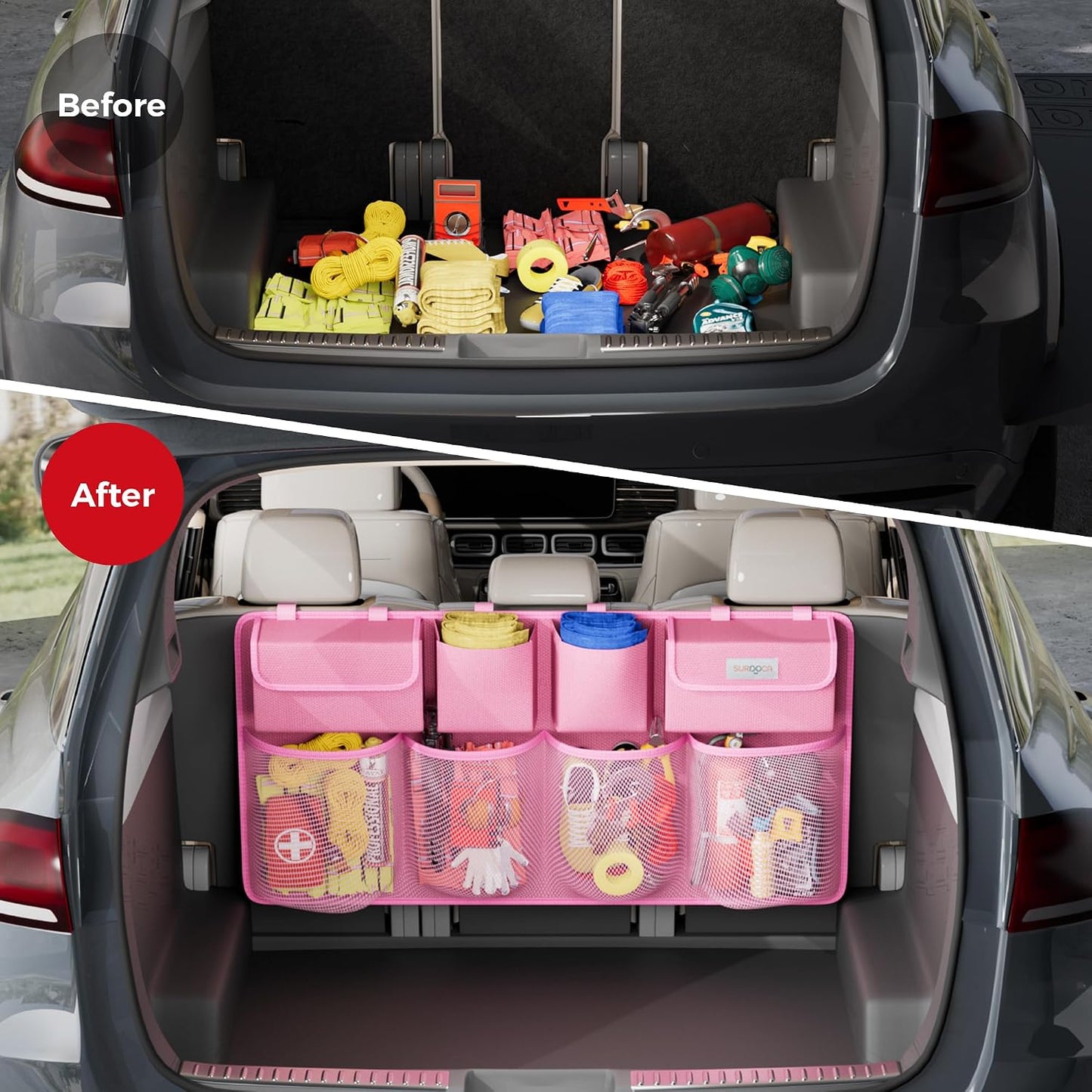 SURDOCA Car Trunk Organizer, LARGE CAPACITY(43 x 19 in) Car Storage Bag with 8 Pockets, 7X Upgraded Trunk Storage Organizer for Car, SUV, Truck, MPV