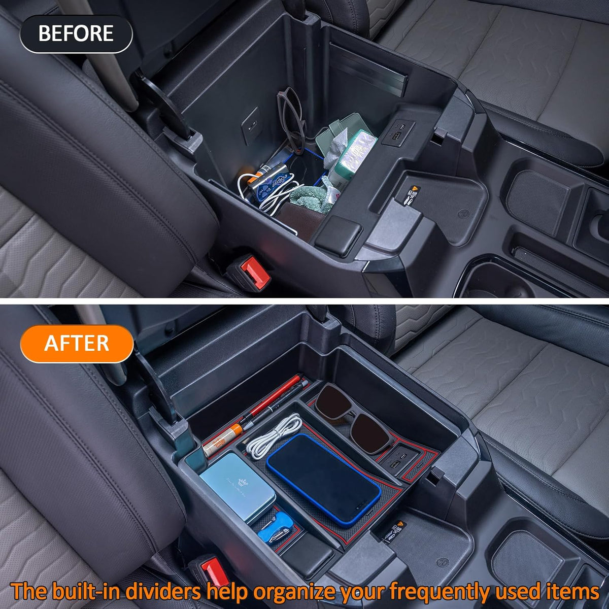 TOPINSTALL 22-26 Red Refreshed Full Tray Compatible with 2022-2026 Silverado/Sierra 1500 and 2024-2026 Chevy Silverado/GMC Sierra 2500HD 3500HD, Armrest Organizer (Full Console w/Bucket Seats ONLY)