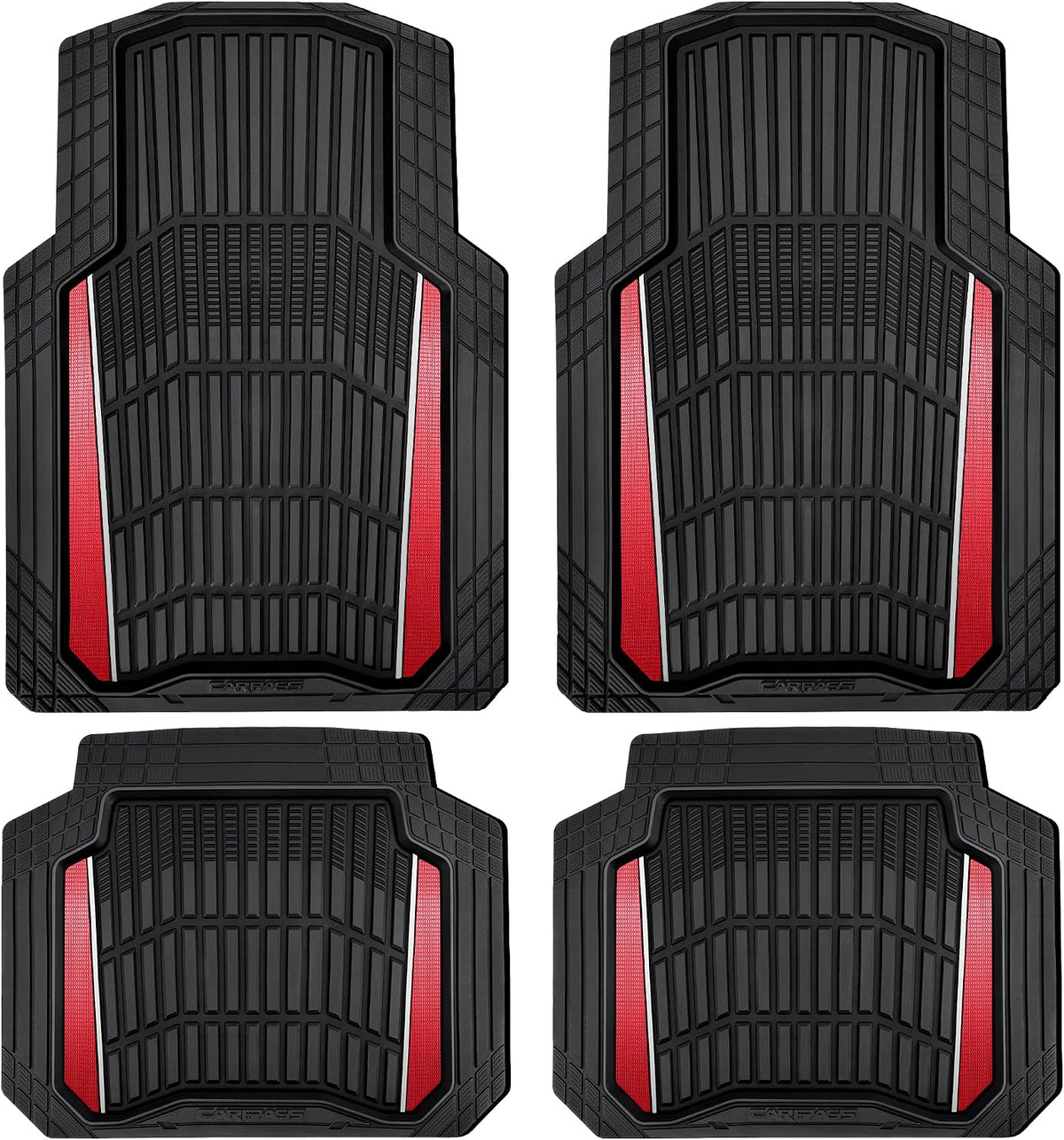 CAR PASS Heavy Duty Rubber Car Floor Mats, Deep Waterproof Car Floor Mats All Weather, Aluminum Film Floor Mats for Cars Non-Slip Universal Trim to Fit for SUVs Trucks Sedans Vans, Black Red Metallic