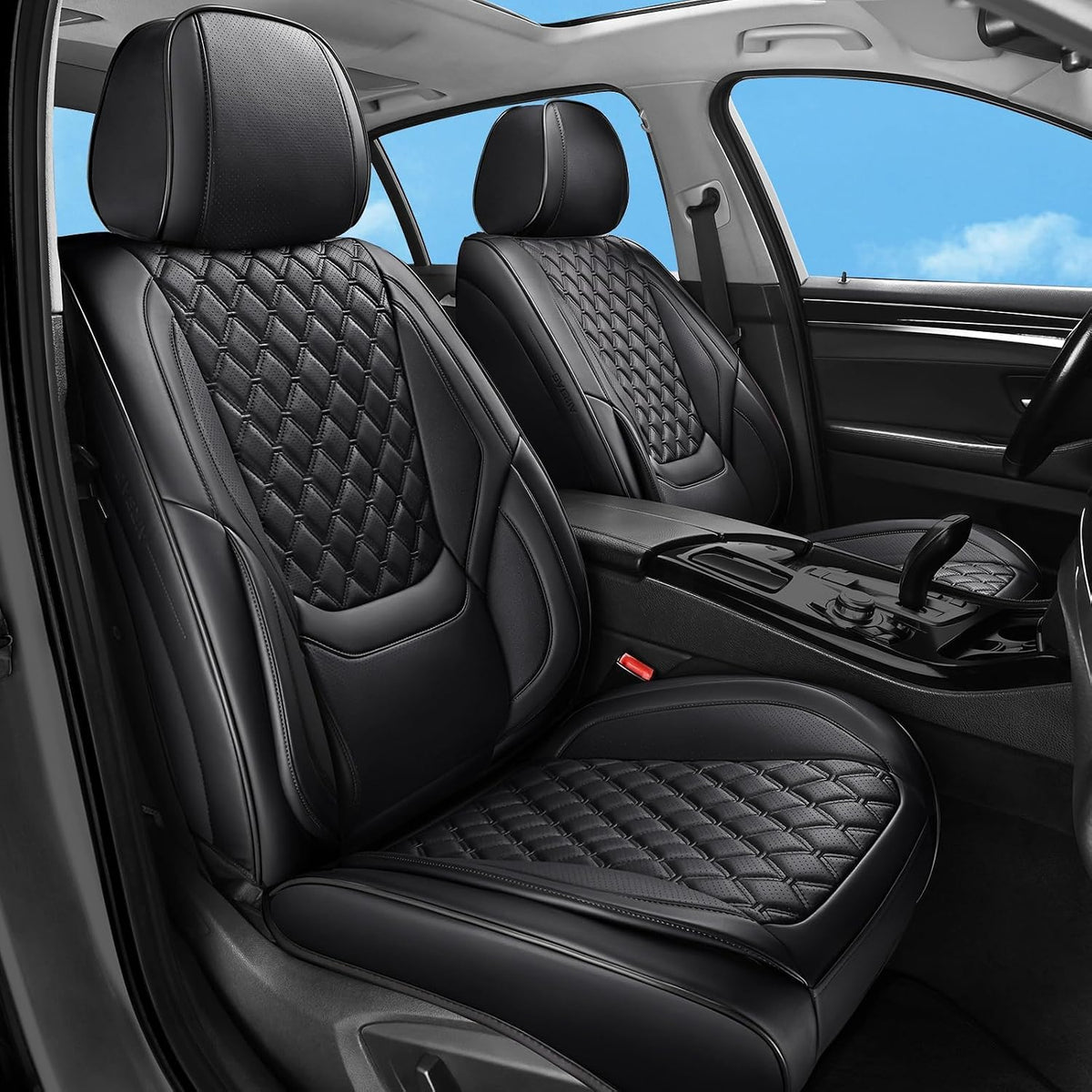 Car Seat Covers Full Set,5 Seat Leather Seat Covers for Cars,Front Seats and Back Seat Cover,Waterproof Car Seat Cushion Protectors,Universal Fit for Most Cars SUV Trucks(Black, Full Set)