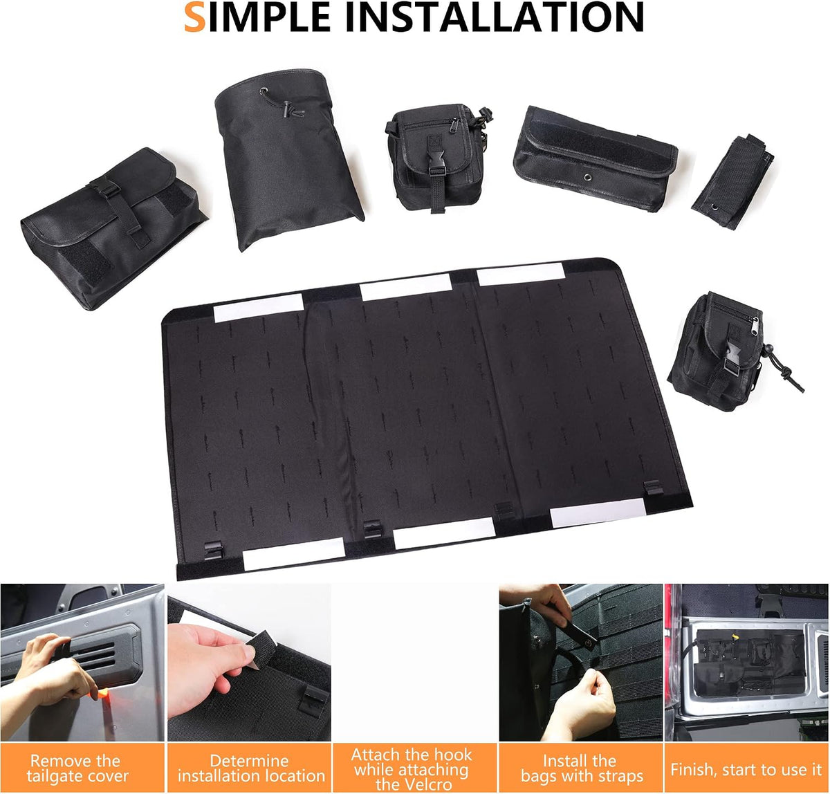 Tailgate Storage Bag for 2021 2022 2023 2024 2025 2026 Ford Bronco 2/4 Door Interior Accessories Cargo Tools Organizer Rear Trunk Pockets Detachable Oxford Bags, 7Pcs/Set Black