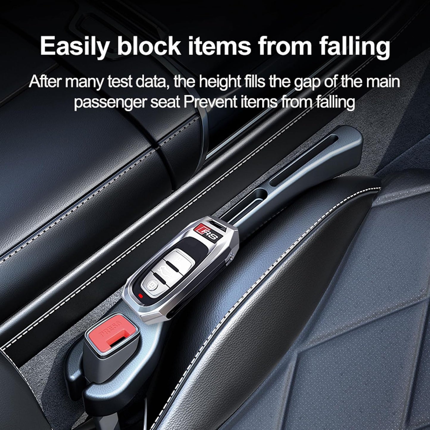 Car Seat Gap Filler, Leather Car Gap Filler Universal Fit for Most Cars and Trucks, Fill The Gap Between Seat and Consoles, Prevents Things from Falling Out, Pack of 2 PCS (Black)
