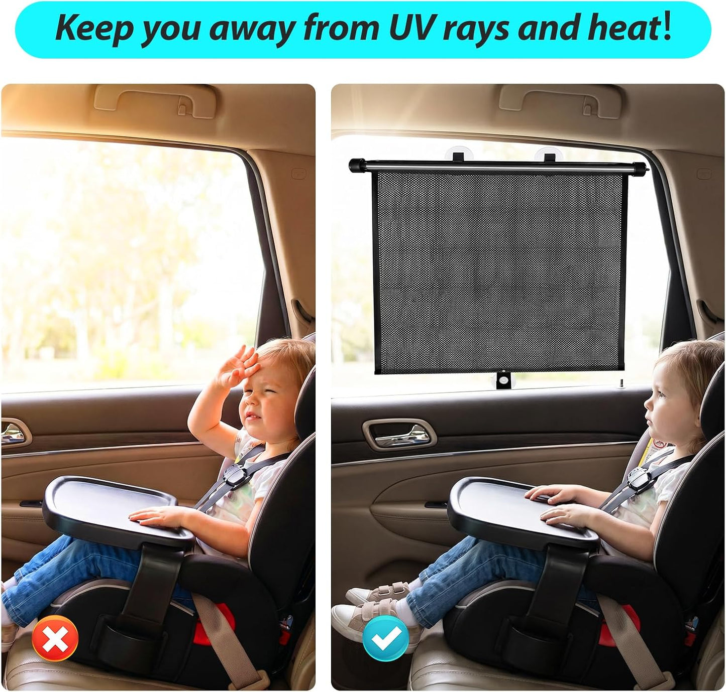SYOURSELF Sun Shade for Car Window Baby, 2 Pack Retractable Sun Shade for Car Blocks Maximum UV Rays & Ice-Crystal Cooling, Roller Sunshade Visors for Baby, Children, Pets, and Passengers