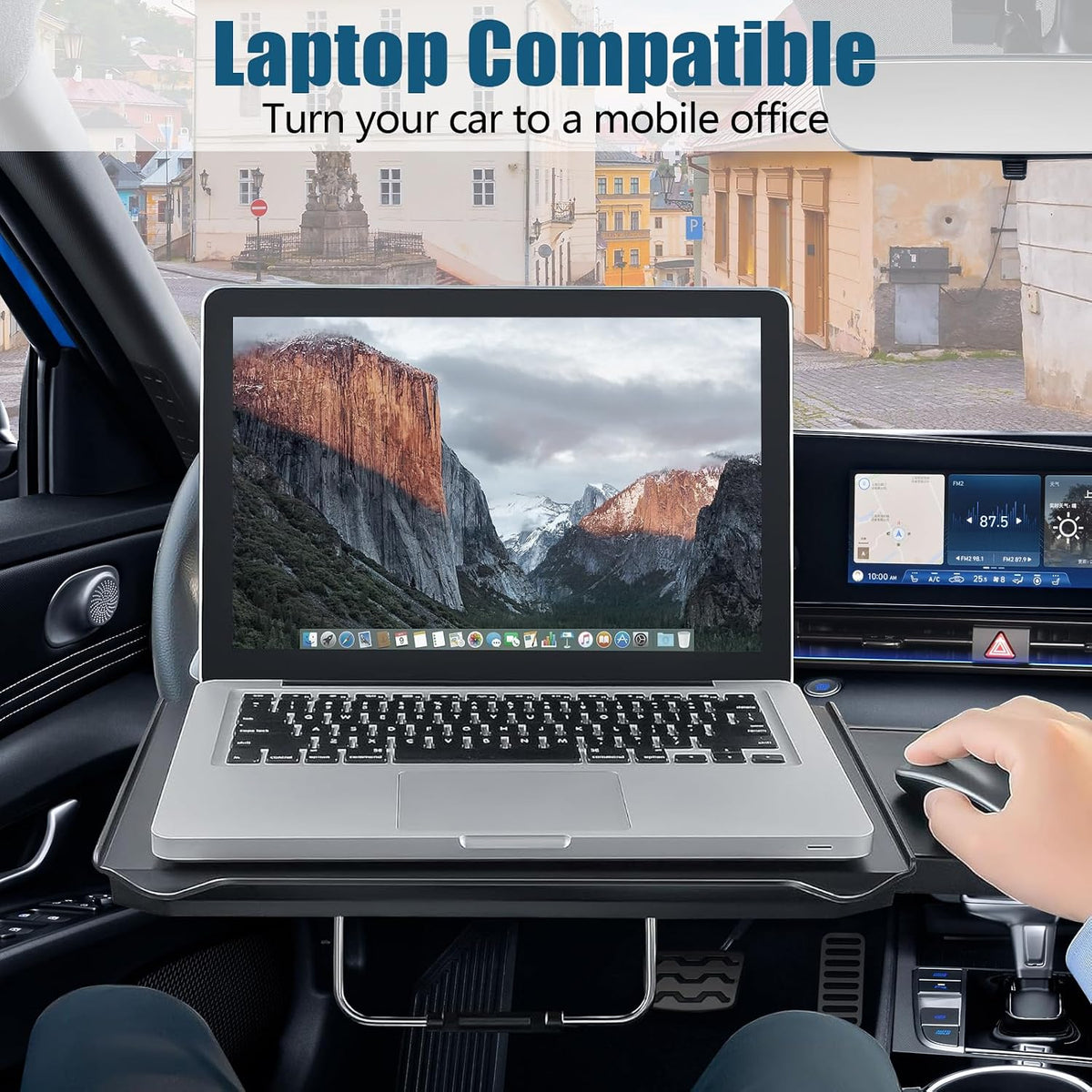 Black 2-in-1 Car Steering Wheel Laptop Holder & Backseat Tray with Adjustable Multipurpose Desk Car Accessories for Eating, Writing, Laptop Work with Cup Holder - Ideal for Constant Travelers