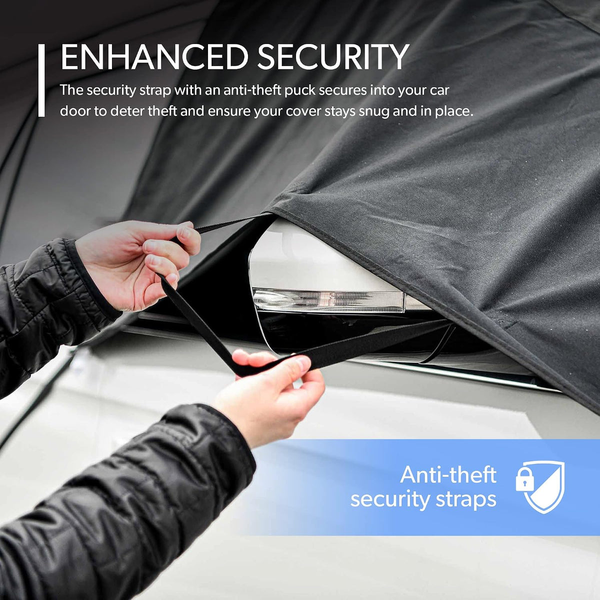 FrostGuard Summit | Full-Coverage Car Windshield Cover for Ice and Snow and Frost - Covers Sunroof, Front Windshield, Front Side Windows and Side-View Mirrors - Universal Fit for Most Vehicles - Black