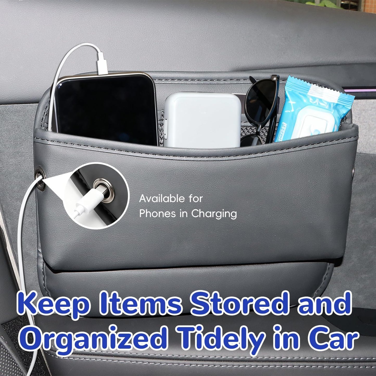 MARCHFA Car Seat Side Pocket Organizer Car Pocket Pouch for Seat, Door, Console, Car Seat Gap Filler Organizer Multifunctional Car Organizer Accessories for Phone Sunglasses Keys Cards (Large)