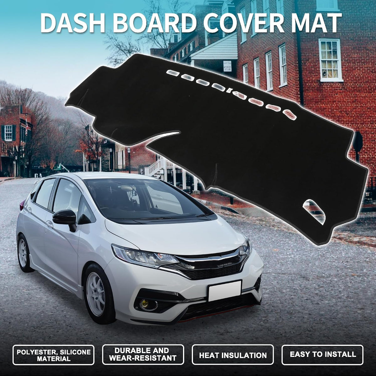 Dash Cover for Honda Fit Non-Slip | Center Console Dash Board Mat Black 1 Pcs