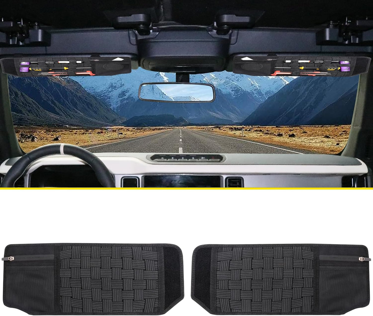 Tactical Sun Visor Organizer Visor Storage Compatible with 2021 2022 2023 2024 2025 2026 Ford Bronco 2/4 Door Accessories Car Sun Visor Sunglasses Holder Webbing Molle Panel, Driver+Passenger