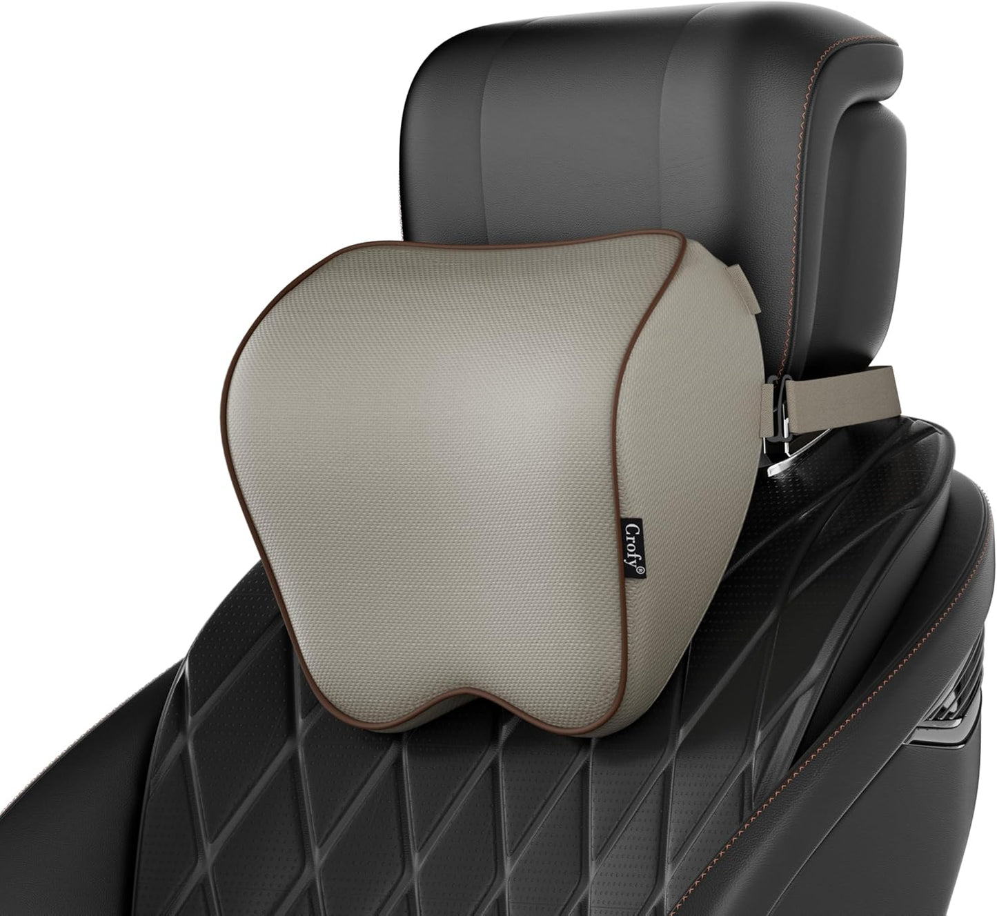 Crofy 2-Pack Car Neck Pillow, Headrest Pillow with Adjustable Strap, Gray | Soft Memory Foam; Ergonomic Design Fits Most Car & Office Chairs; Breathable Removable Pillow Cover Is Machine Washable