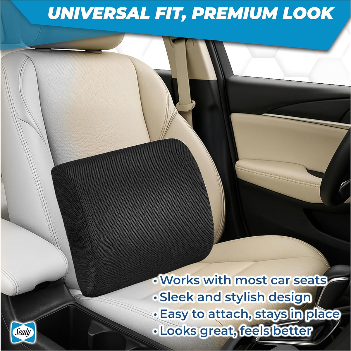 Sealy Lumbar Support Pillow for Office Chair and Car Seat - Lower Back Pain Relief, Memory Foam Lumbar Pillow & Back Brace Support Posture Corrector