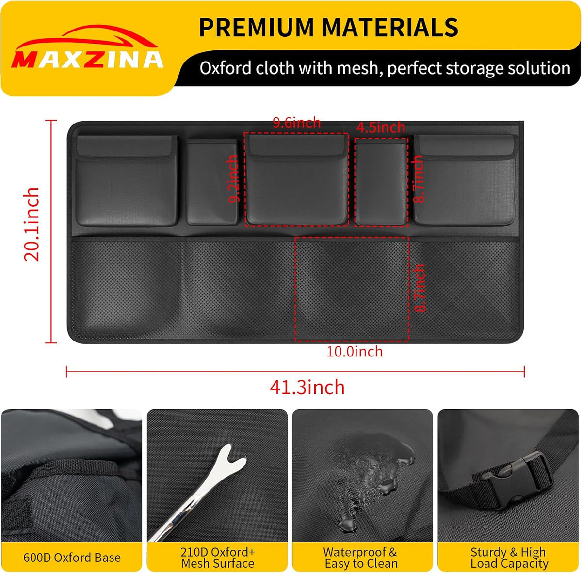 Car Trunk Organizer Large Capacity Backseat Hanging Organizer (41"*20") Collapsible Oxford Cloth Car Storage Bag with 9 Pockets for SUV&Truck&MPV Accessories (Black)