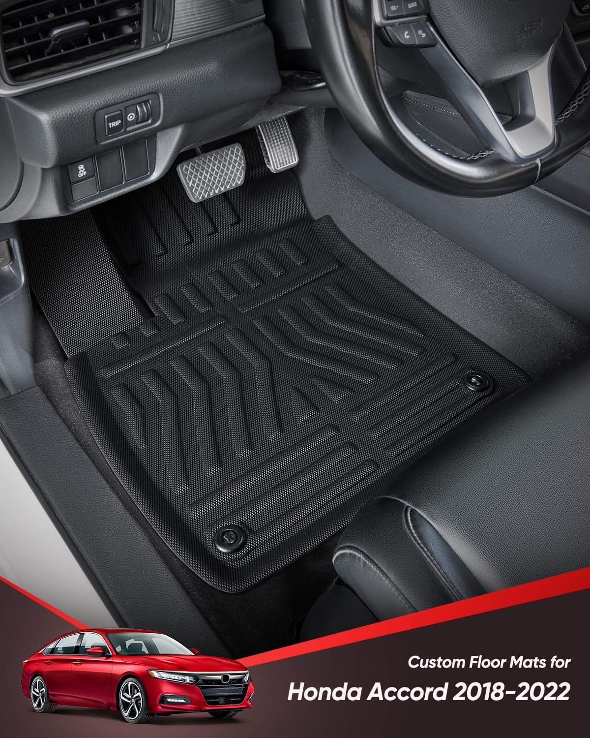 Floor Mats for Honda Accord 2022 2021 2020 2019 2018 Car Accessories 5 Seat | Sedan 10th Gen Gas & Hybrid Model Custom Fit All-Weather XPE Rubber Liners Front Rear Carpet Rug 3PCS Black Summer Bench Trip