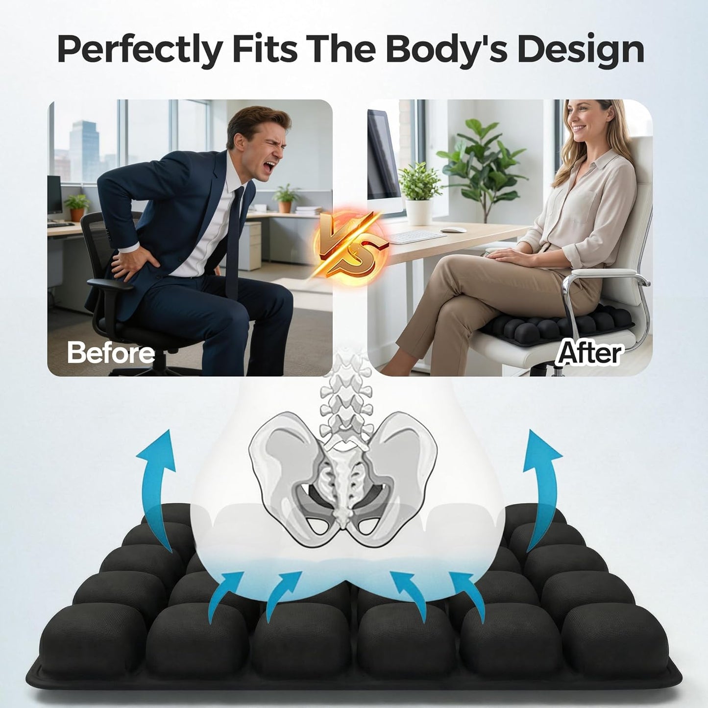 Sondour Travel Cushion Airplane Seat,Airplane Cushion for Long Flight,Press-Type Inflatable Wheelchair Seat Cushion,42 Airbags for Car,Office,Stadium,Ergonomic Comfort Support Pressure Relief-Black