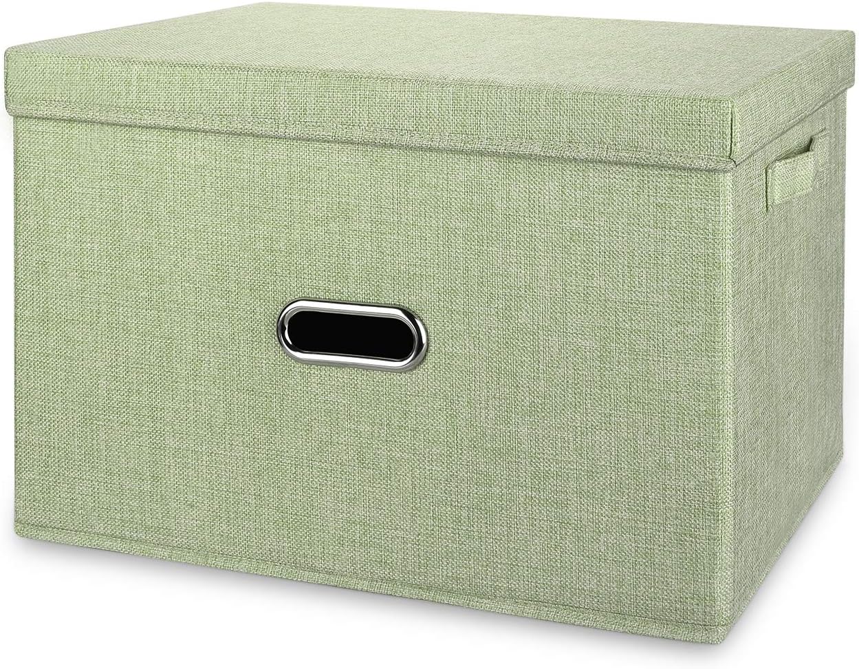 Large Linen Collapsible Storage Bins with Removable Lids and Handles, Washable Storage Box Containers Baskets Cube with Cover for Bedroom,Closet,Office,Living Room,Nursery (Grey, Large)