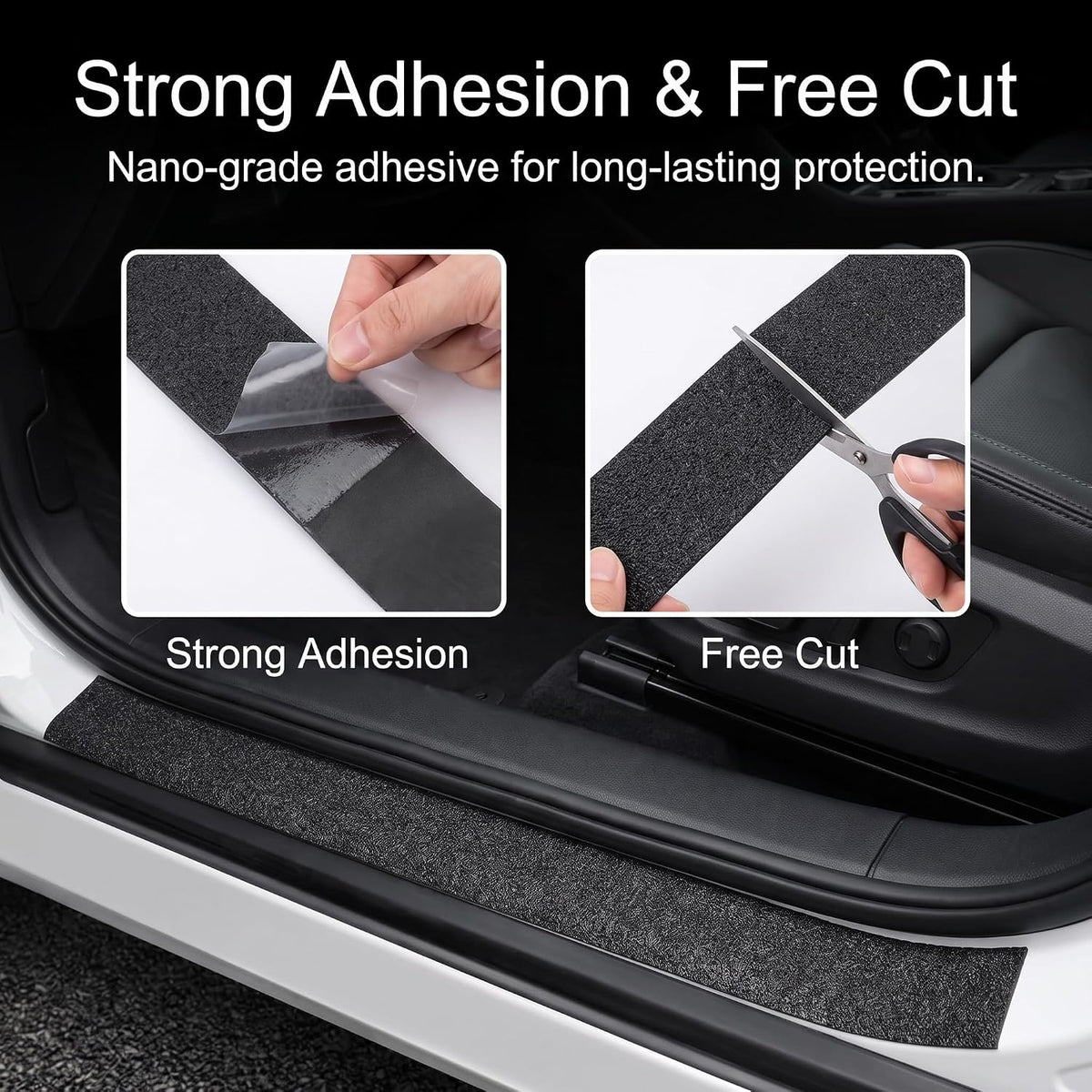 Car Door Entry Guard, 16.4Ft x 2.76" Anti-Scratch Self-Adhesive Door Sill Scuff Protector Wear, Resistant Non-Slip Car Threshold Protection Sticker, Universal for Most Cars (Black)