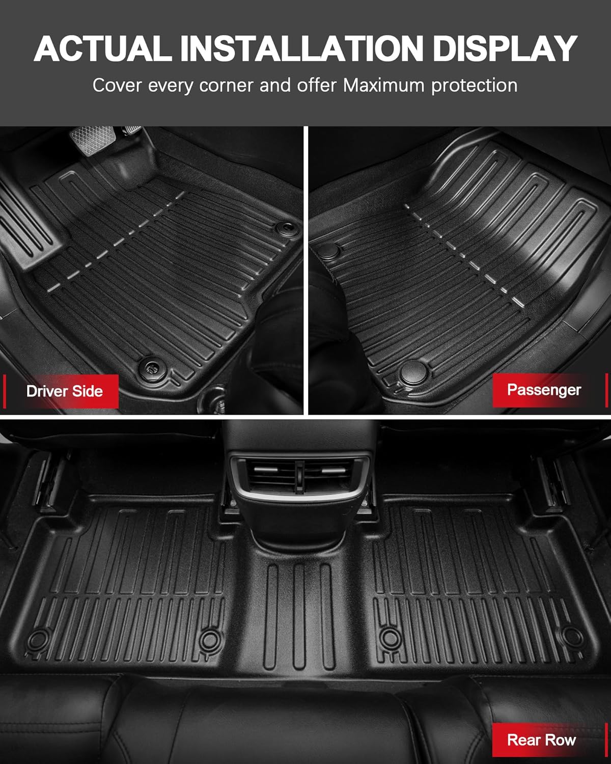 All Weather Floor Mats Fit for 2017-2022 Honda CR-V (Gasoline & Hybrid) | Custom Fit TPE Floor Liners Accessories for Honda CRV 1st and 2nd Row Full Set Car Mats