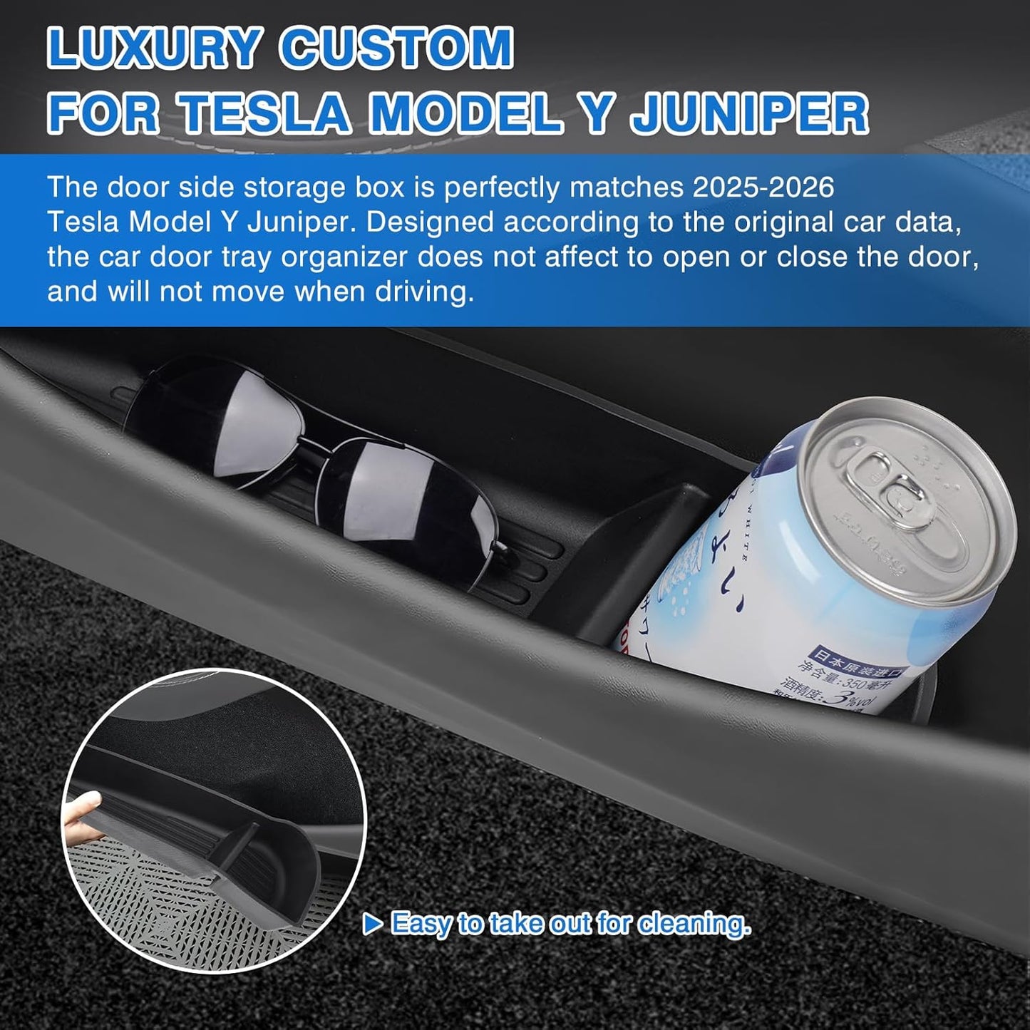Shademax Set of 4 Car Door Organizer Tray for Tesla Model Y Juniper 2026 2025 Front& Rear Door Side Storage Box for New Model Y Juniper Accessories 2026 Slot Pockets Organizer Insert TPE Material